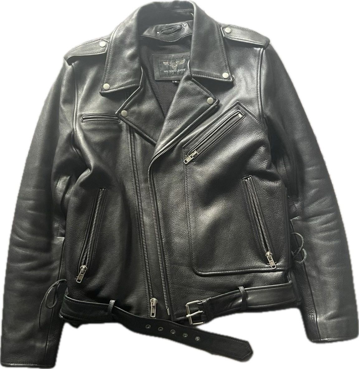 Wilsons Leather Black Asymmetrical Leather Moto Jacket Mens