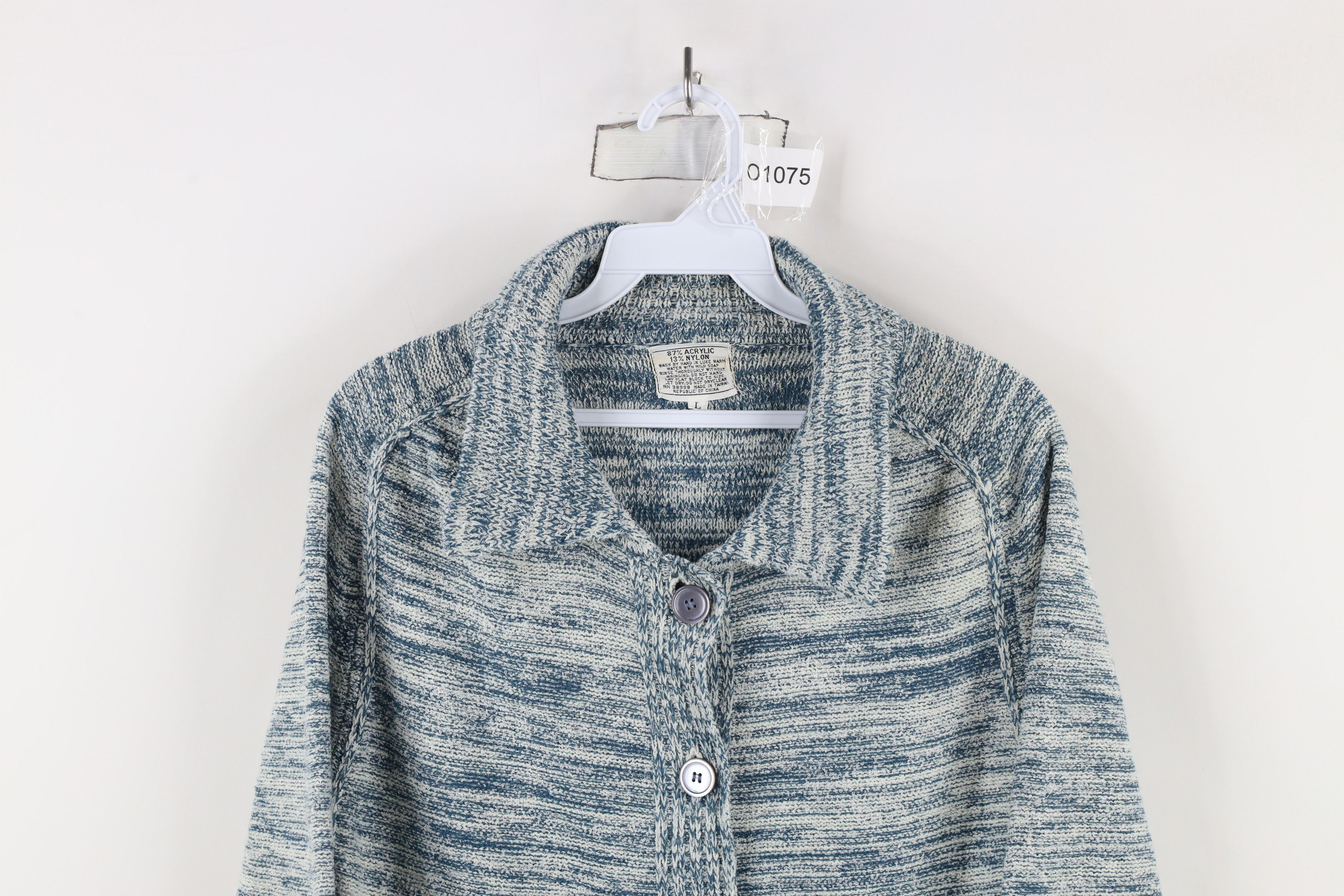 Vintage Vintage 70s Streetwear Knit Collared Cardigan Sweater Blue Size L / US 10 / IT 46 - 2 Thumbnail