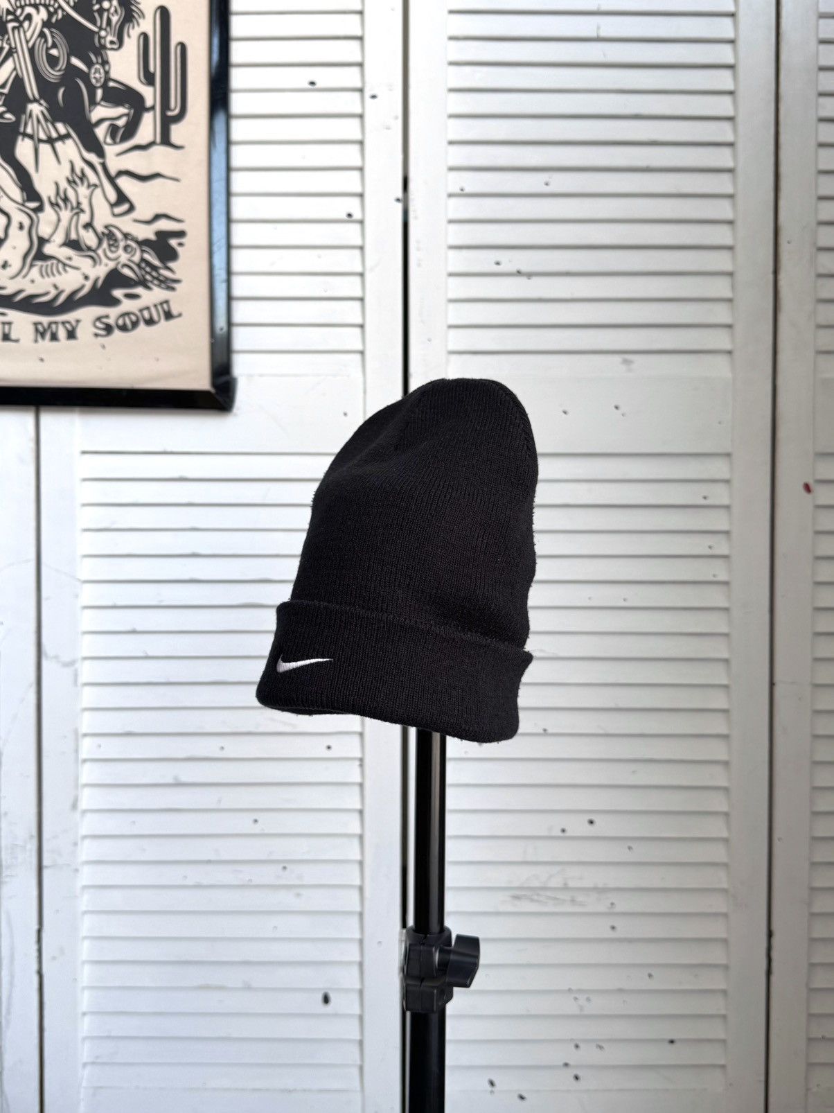 Nike Vintage Nike Knit Beanie Black Solo Swoosh One Size Y2K Size ONE SIZE - 5 Thumbnail