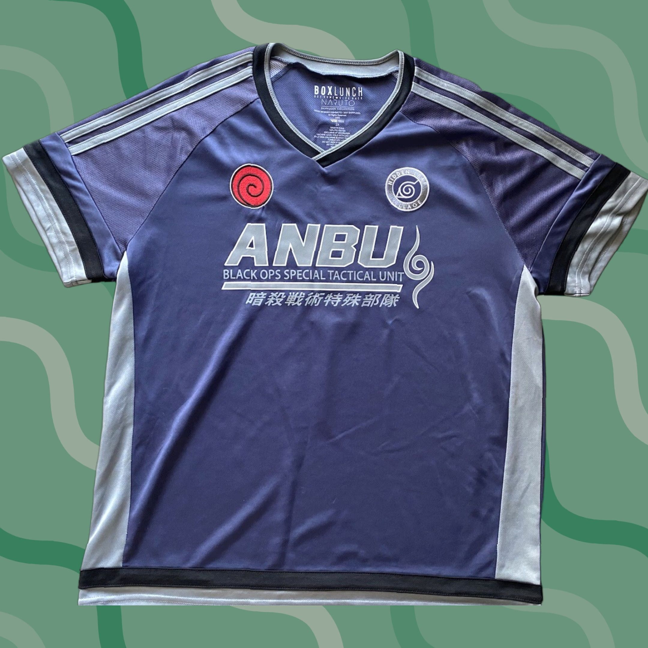 Vintage Box Lunch Naruto Jersey Men’s 2X Anbu Black Ops Kakashi Shirt Short Sleeve Black Jersey Anime Mens 2X Size US XXL / EU 58 / 5 - 1 Thumbnail