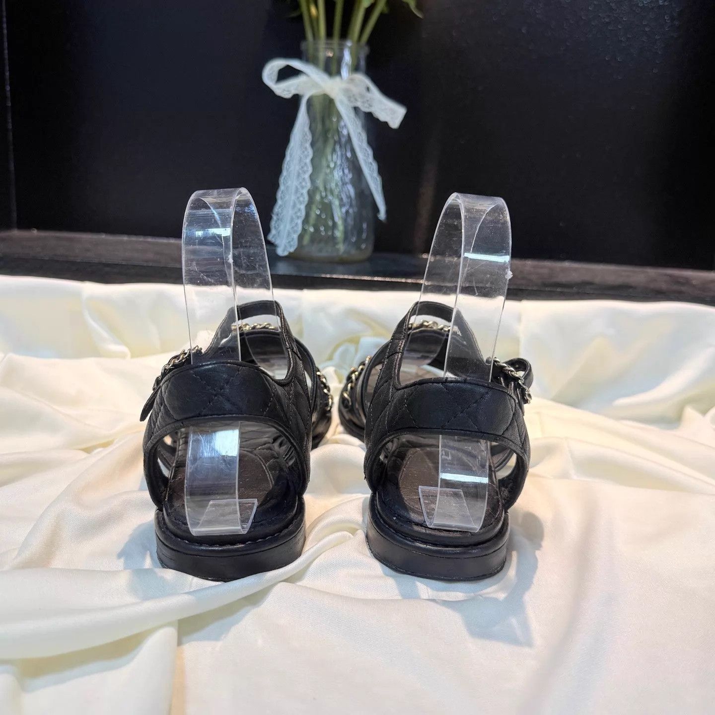 Chanel CHANEL Women's Double C Litchi Chain Sandal 37 95New Size US 6.5 / IT 36.5 - 3 Thumbnail
