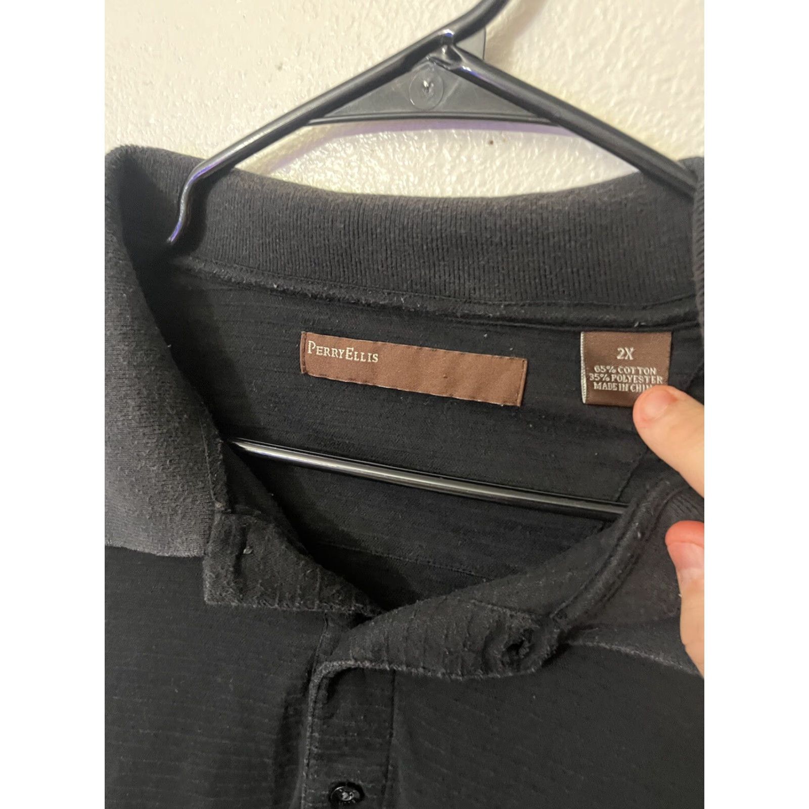 Perry Ellis Perry Ellis Polo Shirt Men's 2XL Short Sleeve Black Collared Button Solid Classic All Seasons Casual, Travel Men's Polo Size US XXL / EU 58 / 5 - 3 Thumbnail