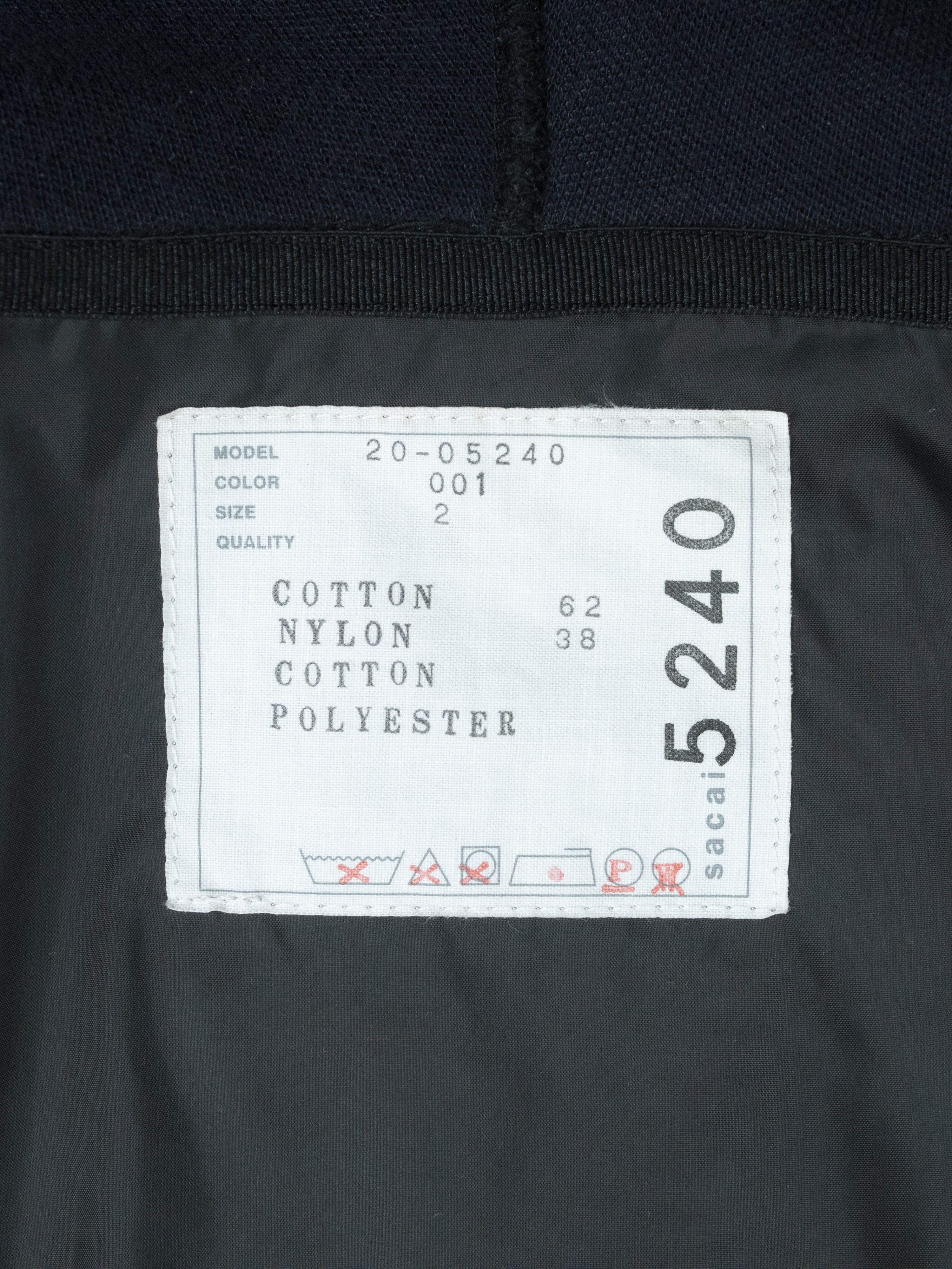 Sacai Sacai Black Cotton Zip Up Mid Length Hoodie Size US M / EU 48-50 / 2 - 8 Thumbnail