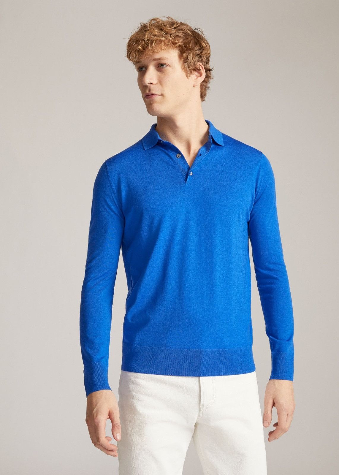 image of Loro Piana O1Loc1C0124 Long-Sleeved Polo Shirt In Blue, Men's (Size XL)