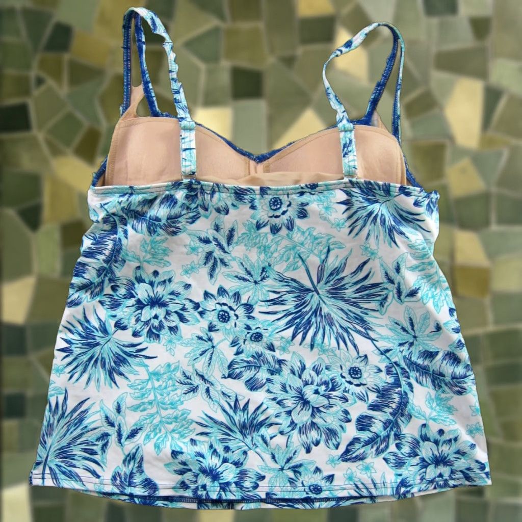 Lands' End Lands' End Blue White Floral Built In Bra Tankini Swim Top 10 Size L / US 10 / IT 46 - 1 Thumbnail