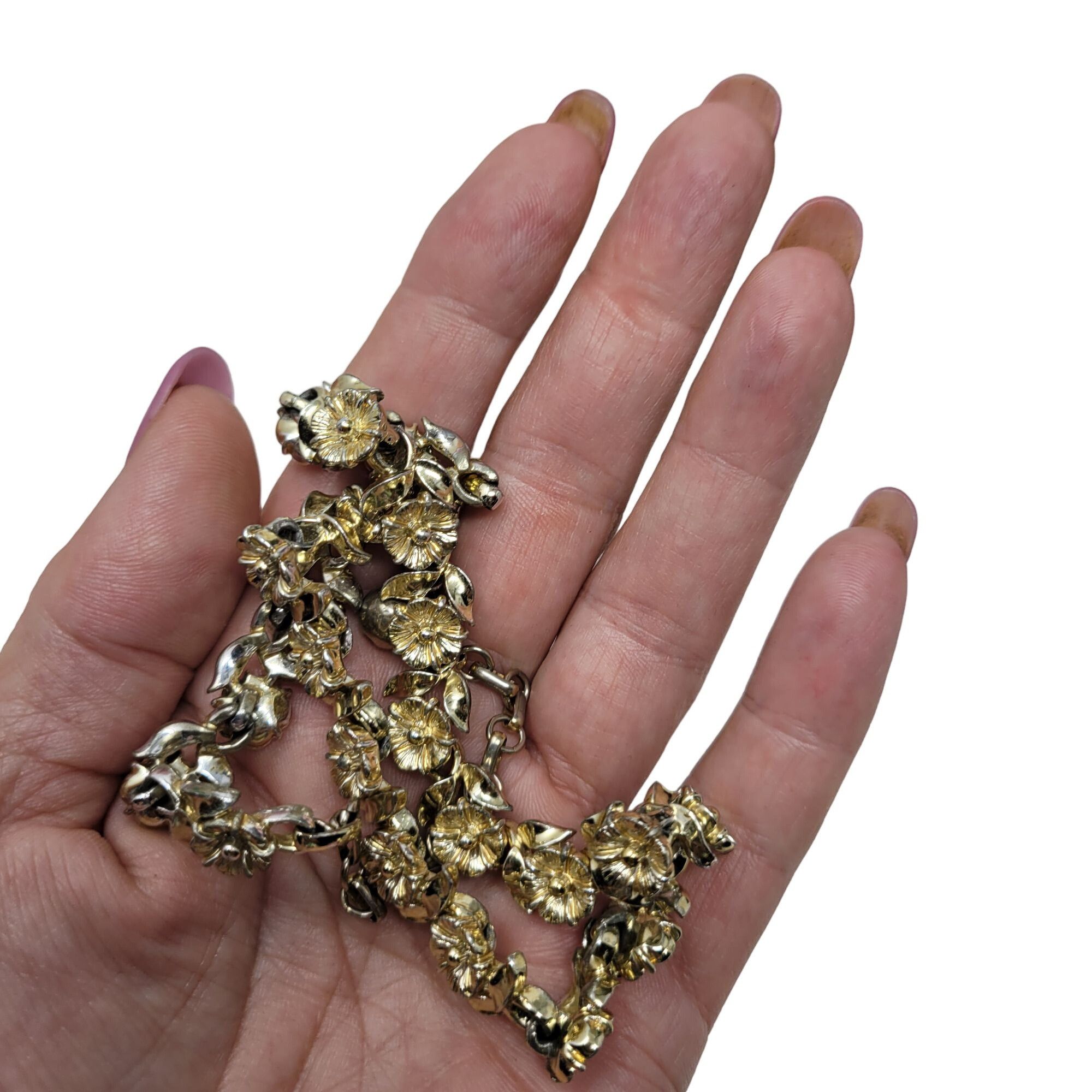 Vintage 70s Signed Lisner Gold Tone 3D Flower Link Collar Choker Size ONE SIZE - 5 Thumbnail