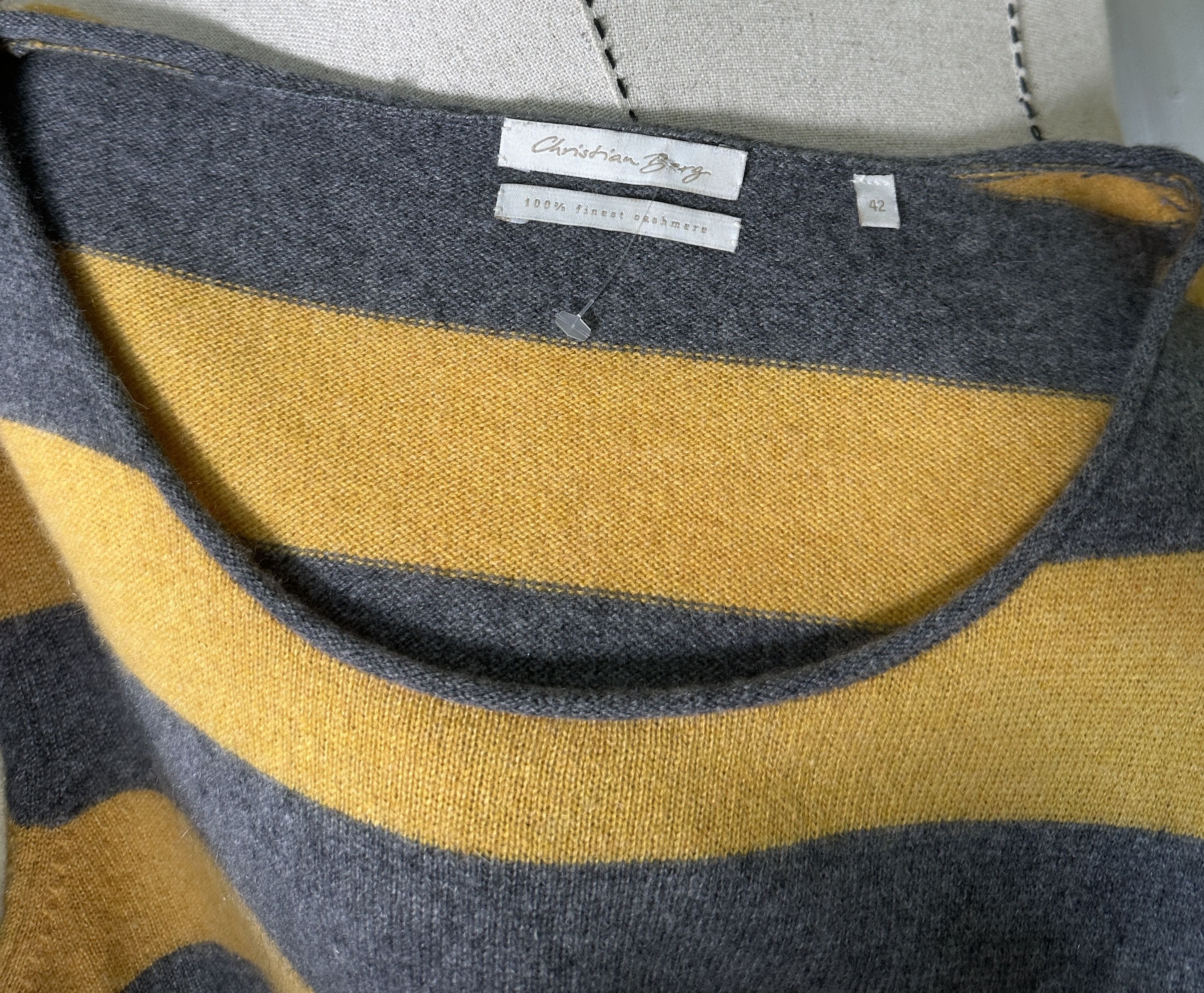 Other Christian Berg Cashmere Striped Grey Yellow Jumper Size L / US 10 / IT 46 - 5 Thumbnail