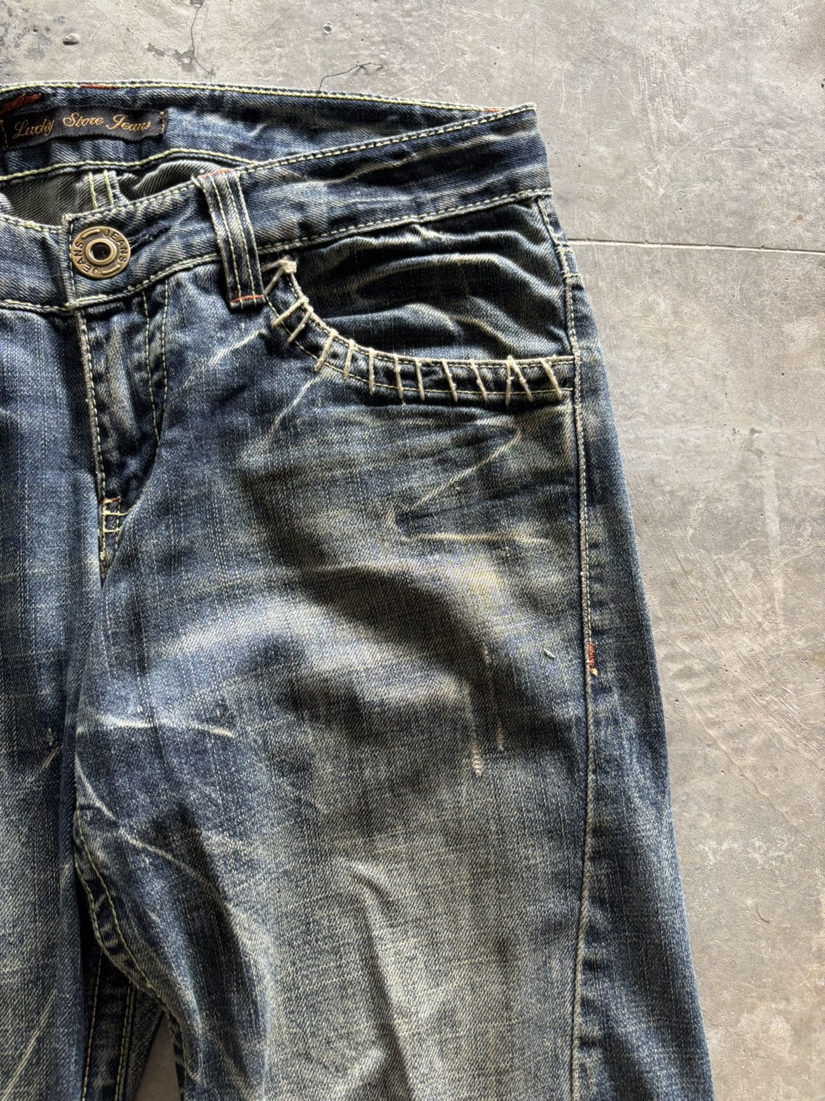 Tornado Mart FLARE LUCKY STORE JEANS JAPANESE DENIM STUDDED RUSTY MUDWASH Size US 31 - 9 Thumbnail