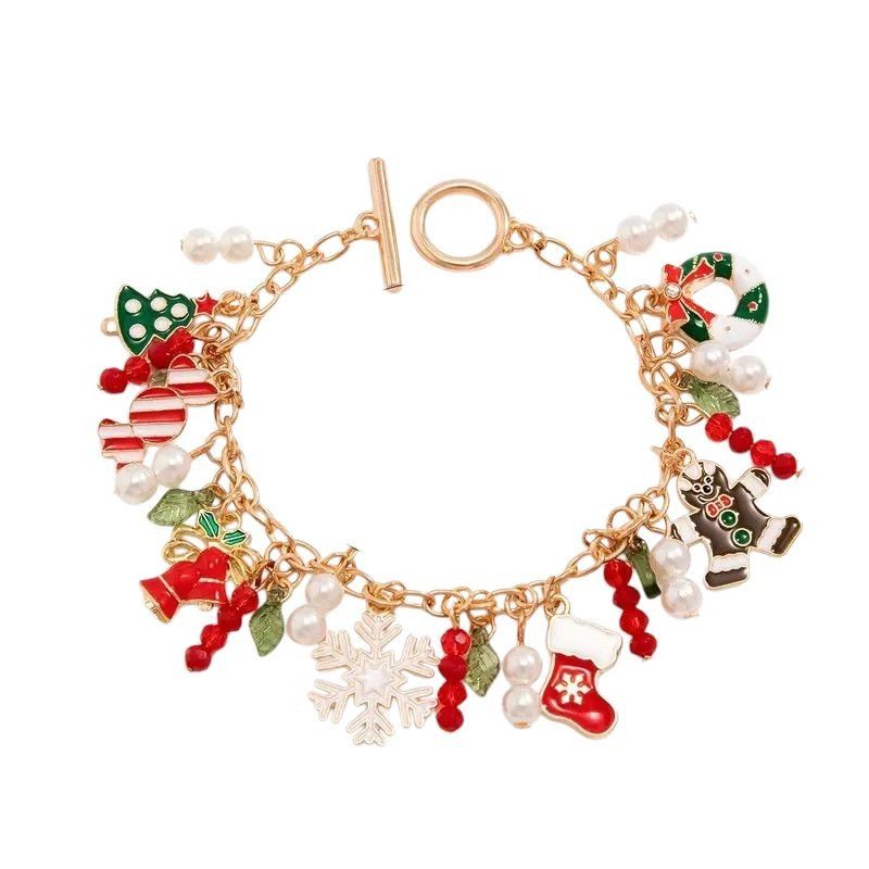 Handmade Christmas Charm Bracelet New Bells Gingerbread Man Stocking Size ONE SIZE - 3 Thumbnail