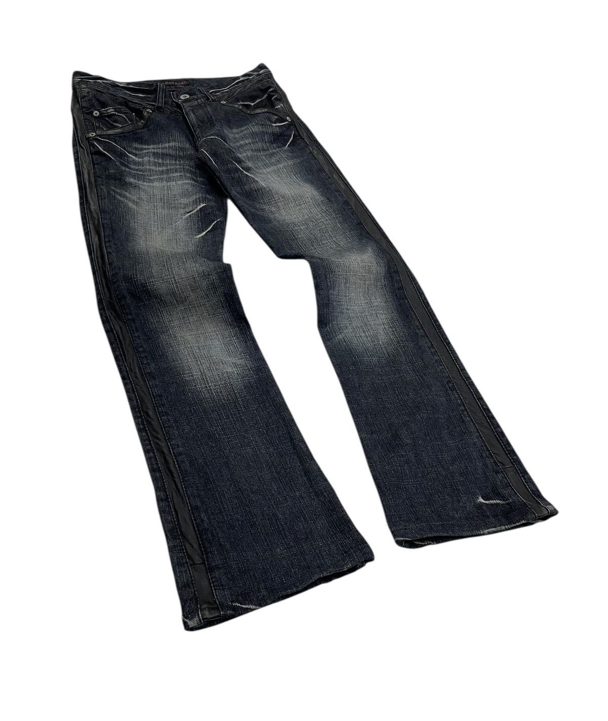 If Six Was Nine × Japanese Brand × Morgan Homme Morgan Homme Japan Leather Stripe Flare Jeans Size US 30 / EU 46 - 2 Thumbnail
