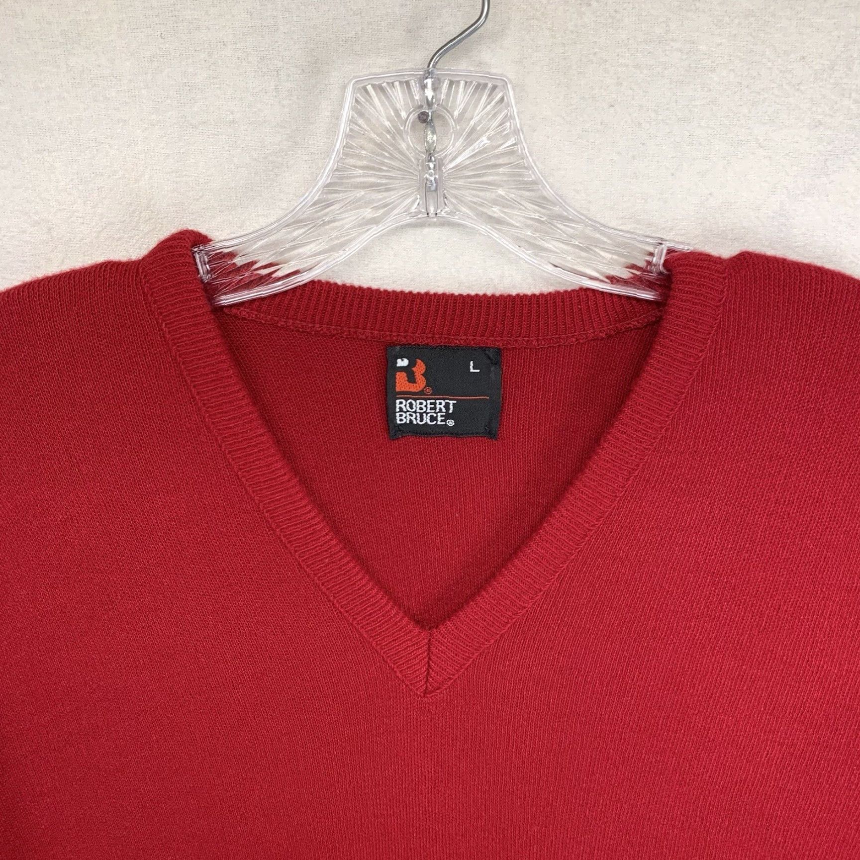 Vintage VINTAGE Robert Bruce Mens Jumper L V-Neck Knit Red 70s 80s 90s Retro Golf USA Pullover Solid Long Sleeve Light Weight Size US L / EU 52-54 / 3 - 4 Thumbnail