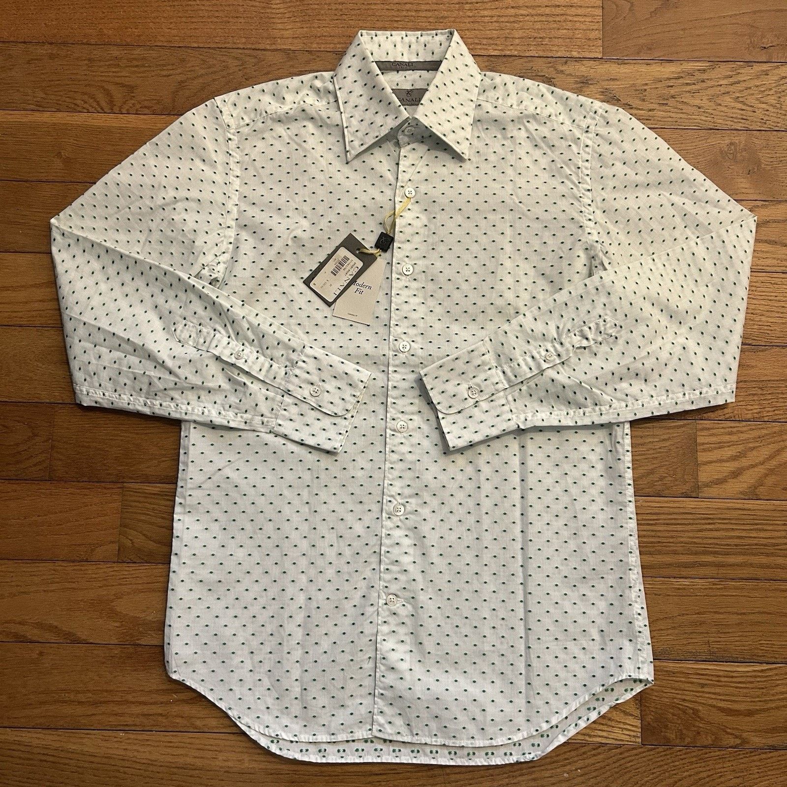 Canali NEW $325 Dot Pattern Jacquard Modern Fit Button Sport Shirt Size US S / EU 44-46 / 1 - 1 Thumbnail
