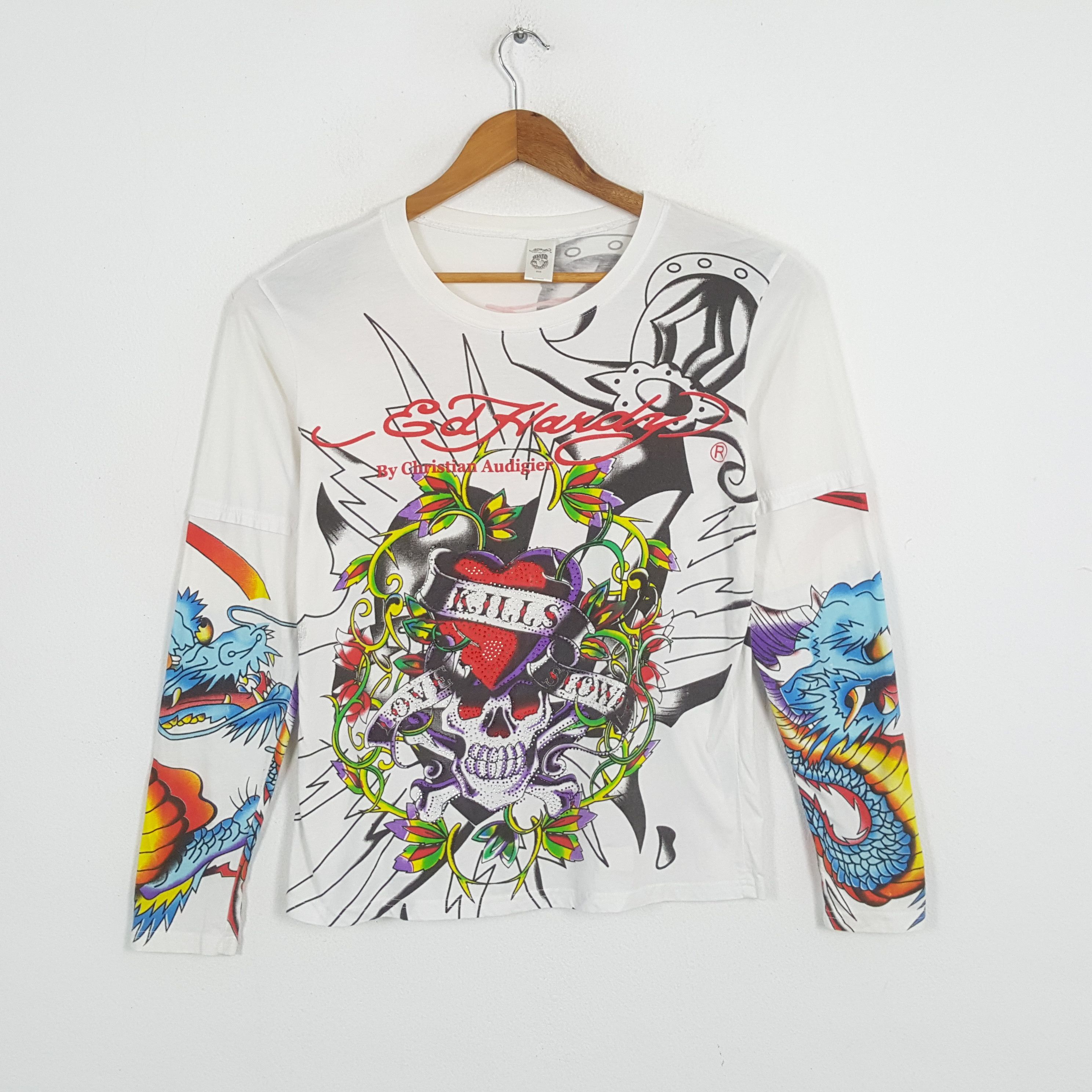 Christian Audigier × Ed Hardy × Vintage Vintage ED-HARDY by Christian Audigier Fashion Brand T-Shirt Size US L / EU 52-54 / 3 - 1 Thumbnail