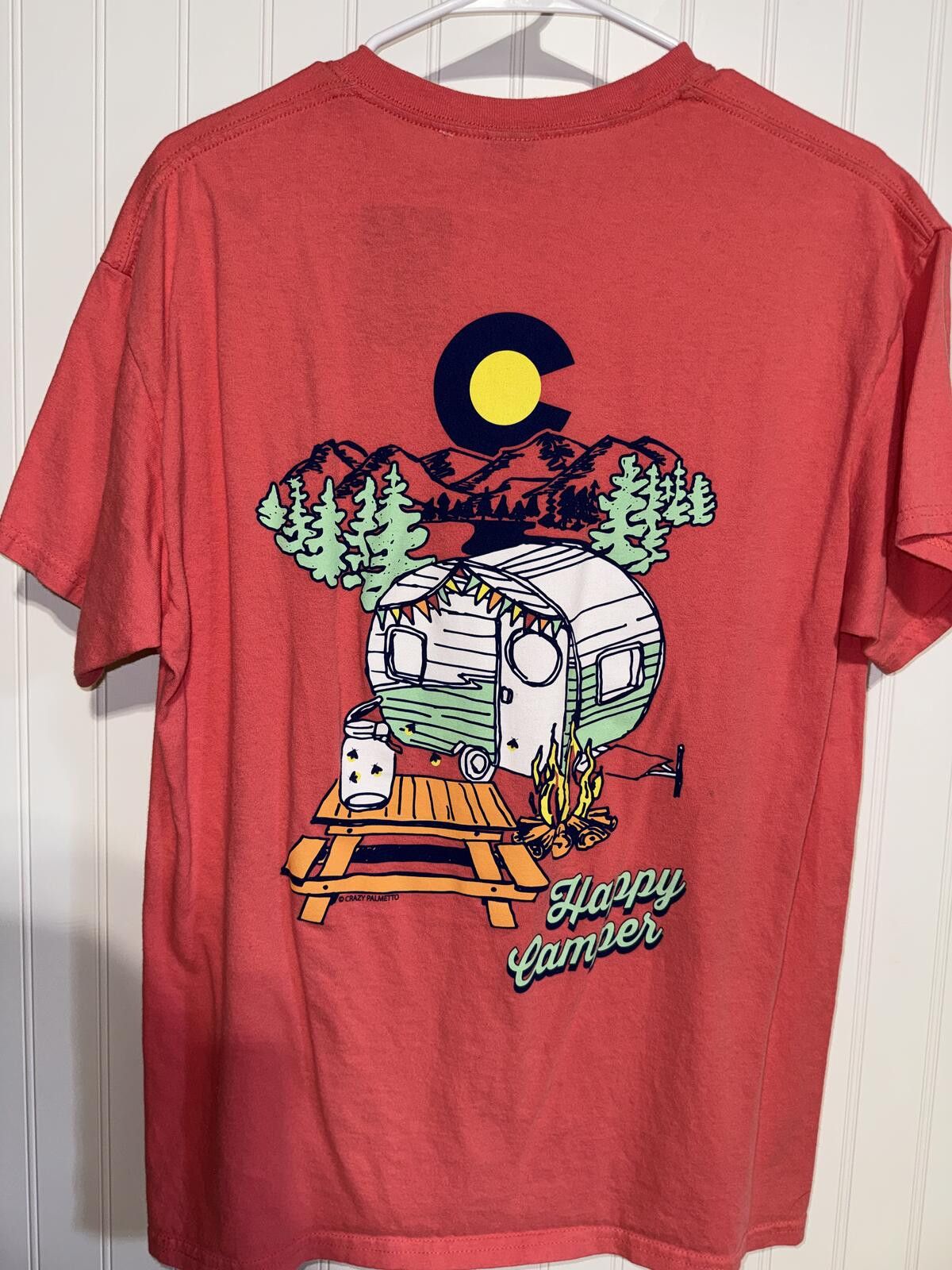 Gildan Coral Colorado Happy Camper Graphic T-Shirt Size L / US 10 / IT 46 - 3 Thumbnail
