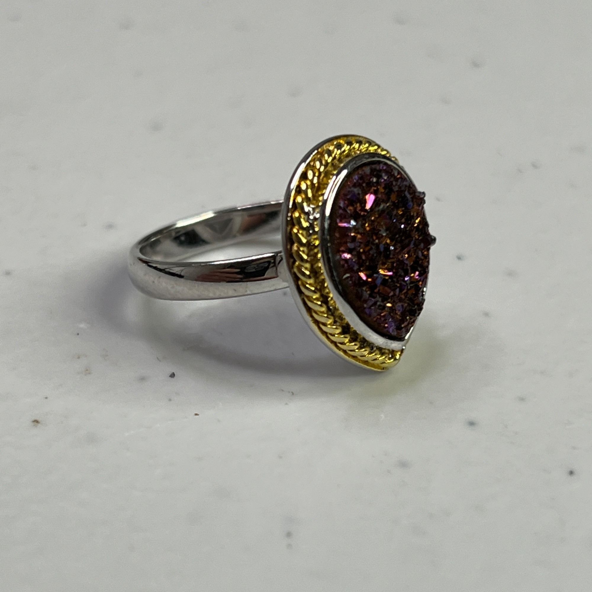 Designer Silver Teardrop Purple Druzy Gemstone Women's Ring Size 6 Size ONE SIZE - 3 Thumbnail