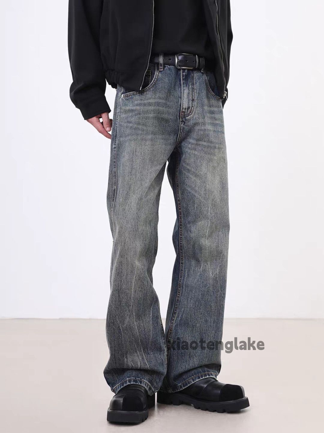 Custom unisex washed faded punk grunge bootcut jeans