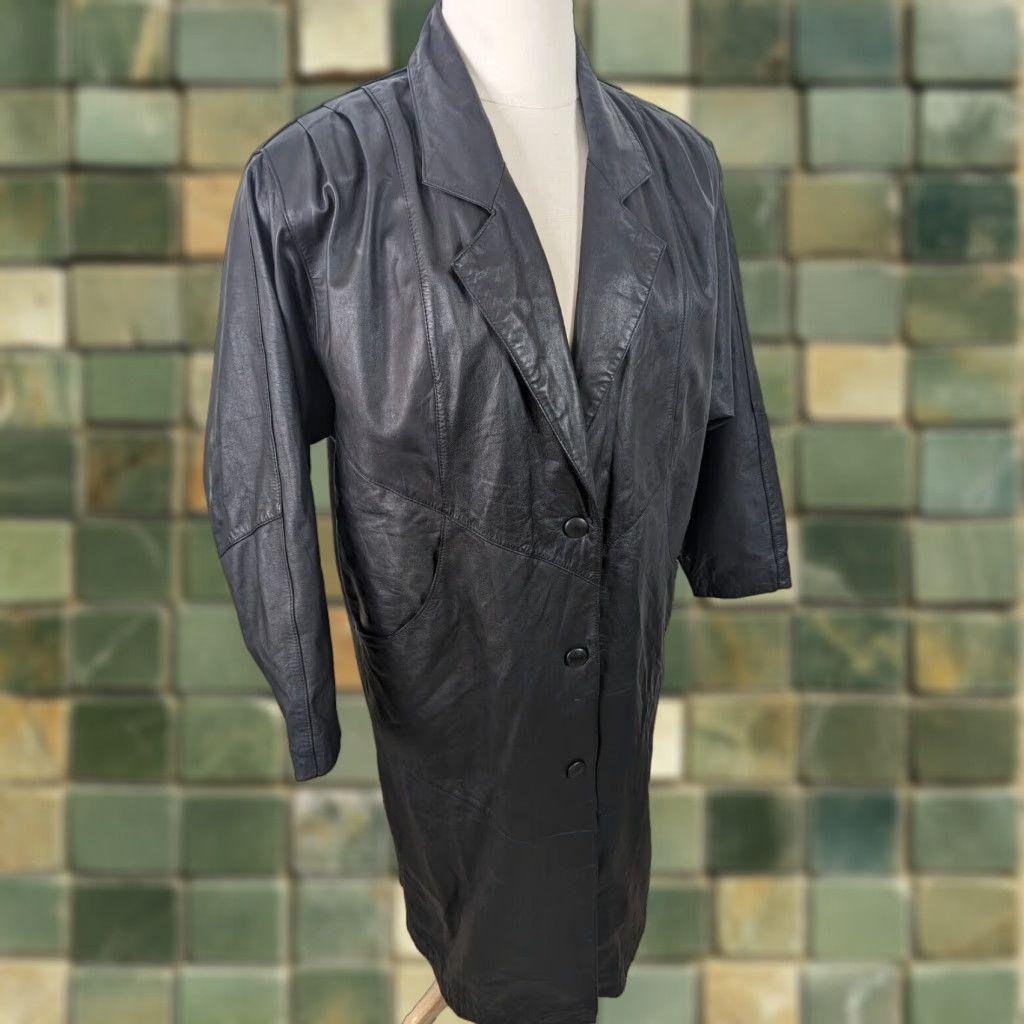 Wilson VINTAGE Wilsons Leather Coat Long Overcoat Women Large Black Trench Coat Bomber Jacket Size L / US 10 / IT 46 - 1 Thumbnail