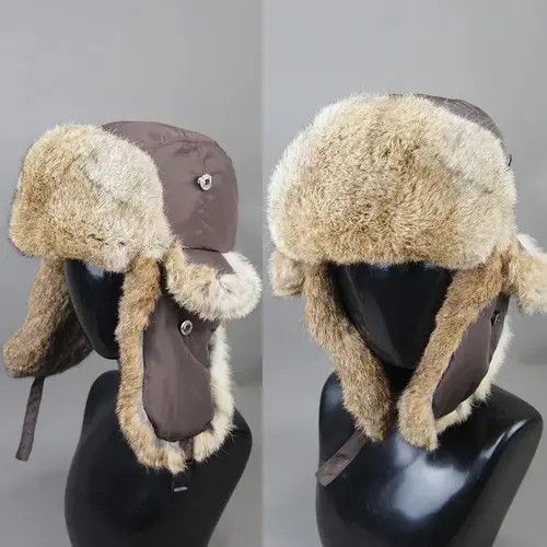 Other Warm Natural Rabbit Fur Bomber Hat With Earflaps Size ONE SIZE - 4 Thumbnail