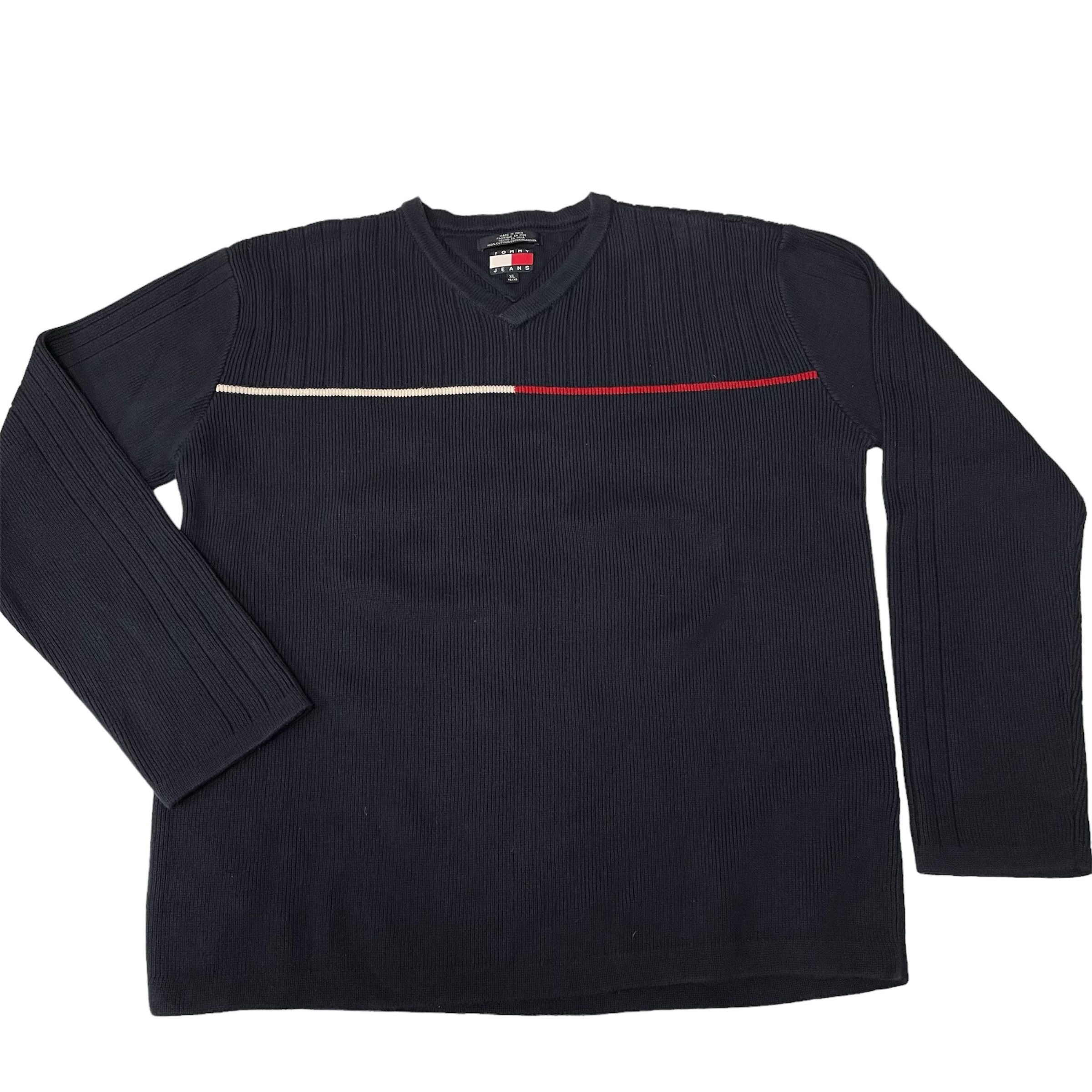 Tommy Hilfiger 90's Tommy Hilfiger Jeans Blue KNIT Cotton V-NECK Sweater XL Size US XL / EU 56 / 4 - 1 Thumbnail
