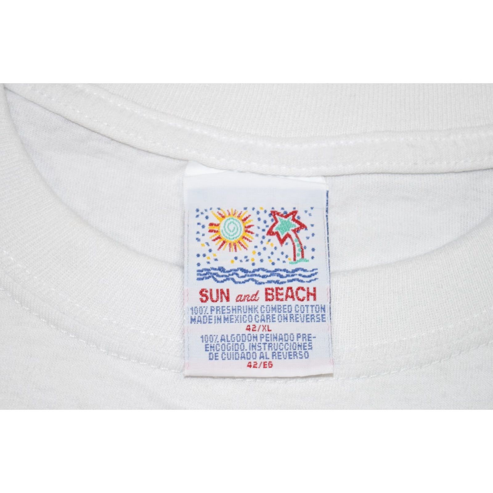 Bell VINTAGE Cancun Beer Belly Sex Machine T-Shirt Men XL White Sun and Beach Parody 90s Shirt Boxy Cropped Fit Mens Size US XL / EU 56 / 4 - 3 Thumbnail