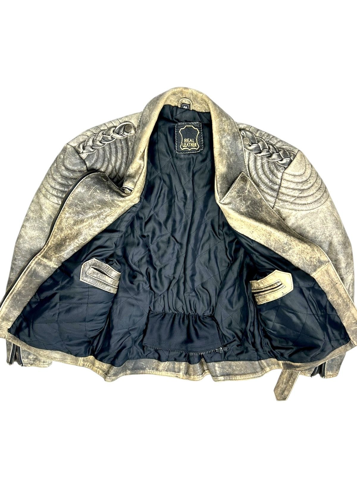 Genuine Leather Vintage Faded Leather Jacket Grunge Biker Moto Harley Style Size XS / US 0-2 / IT 36-38 - 3 Thumbnail