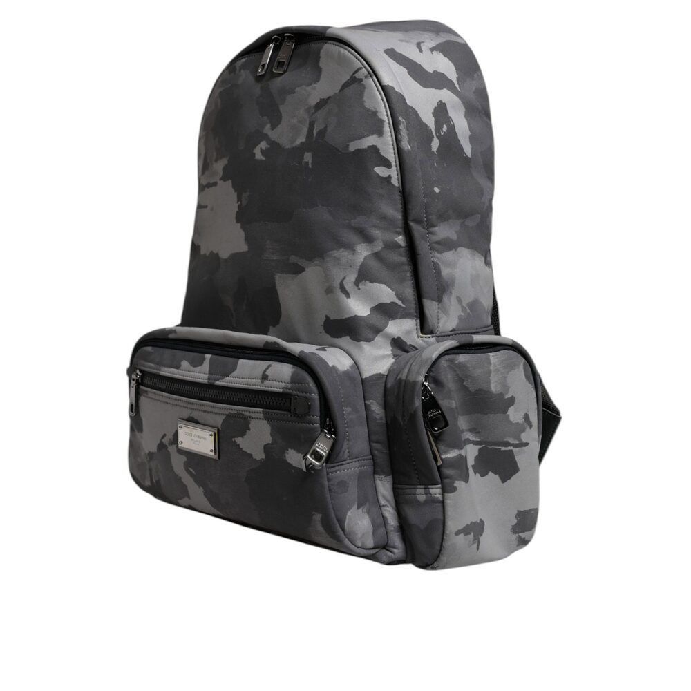 Dolce & Gabbana Dolce & Gabbana Gray Cotton Camouflage Logo Plaque Backpack Size ONE SIZE - 3 Thumbnail