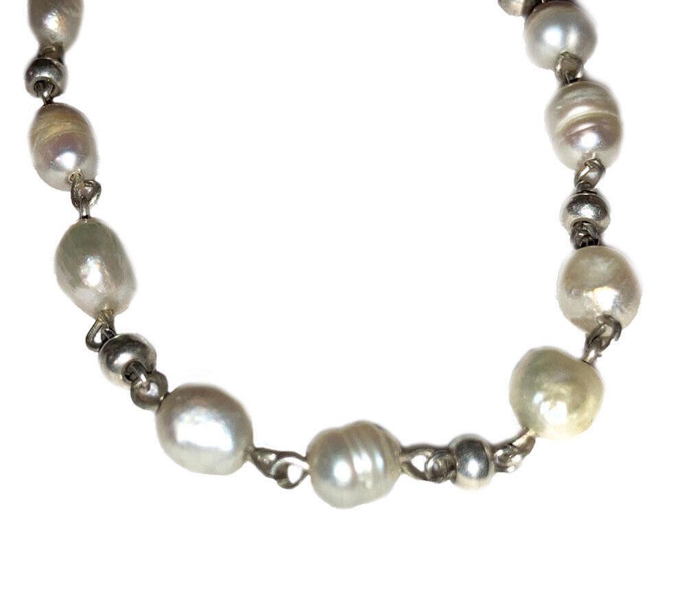 Handmade Sterling HandMade Cultured Pearl Silver Bead Bracelet Size ONE SIZE - 2 Thumbnail