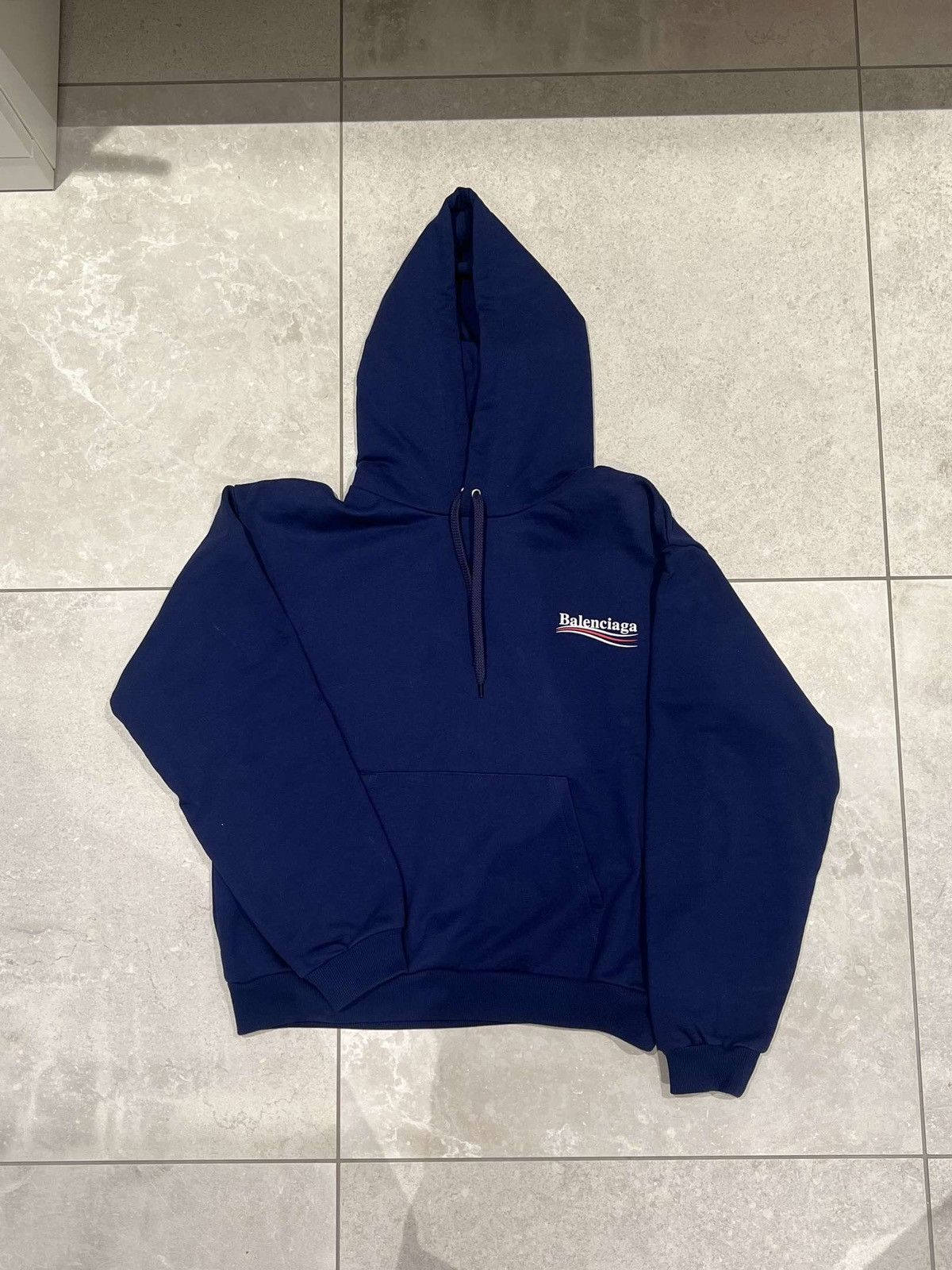 image of Balenciaga Campaign Hoodie in Blue, Men's (Size Small)