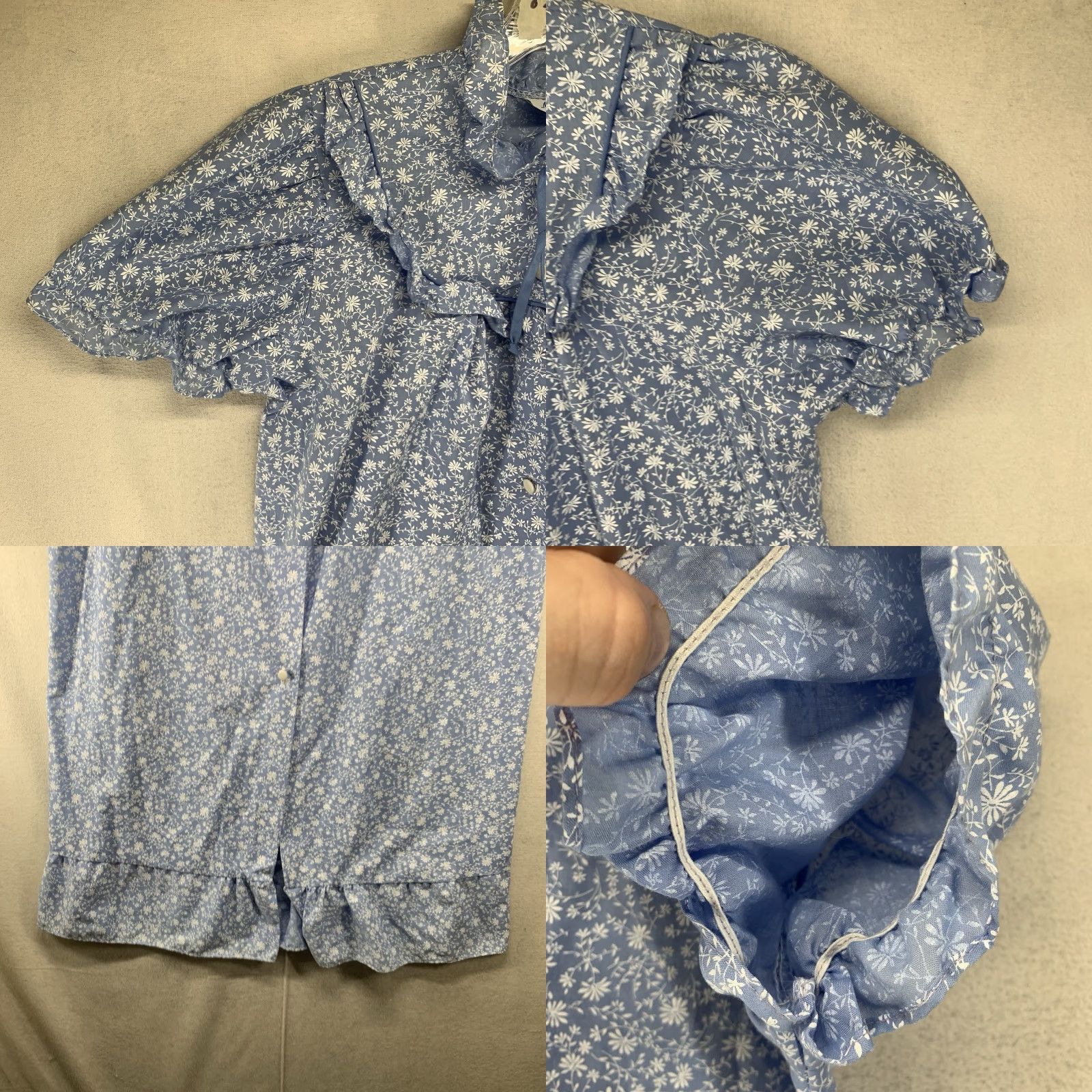 Gloverall VINTAGE Night Time Creations Blue Floral Knit Cotton Polyester Short Sleeve One Piece House Dress Gown Robe M Medium Pullover Duster Women's Size M / US 6-8 / IT 42-44 - 8 Thumbnail