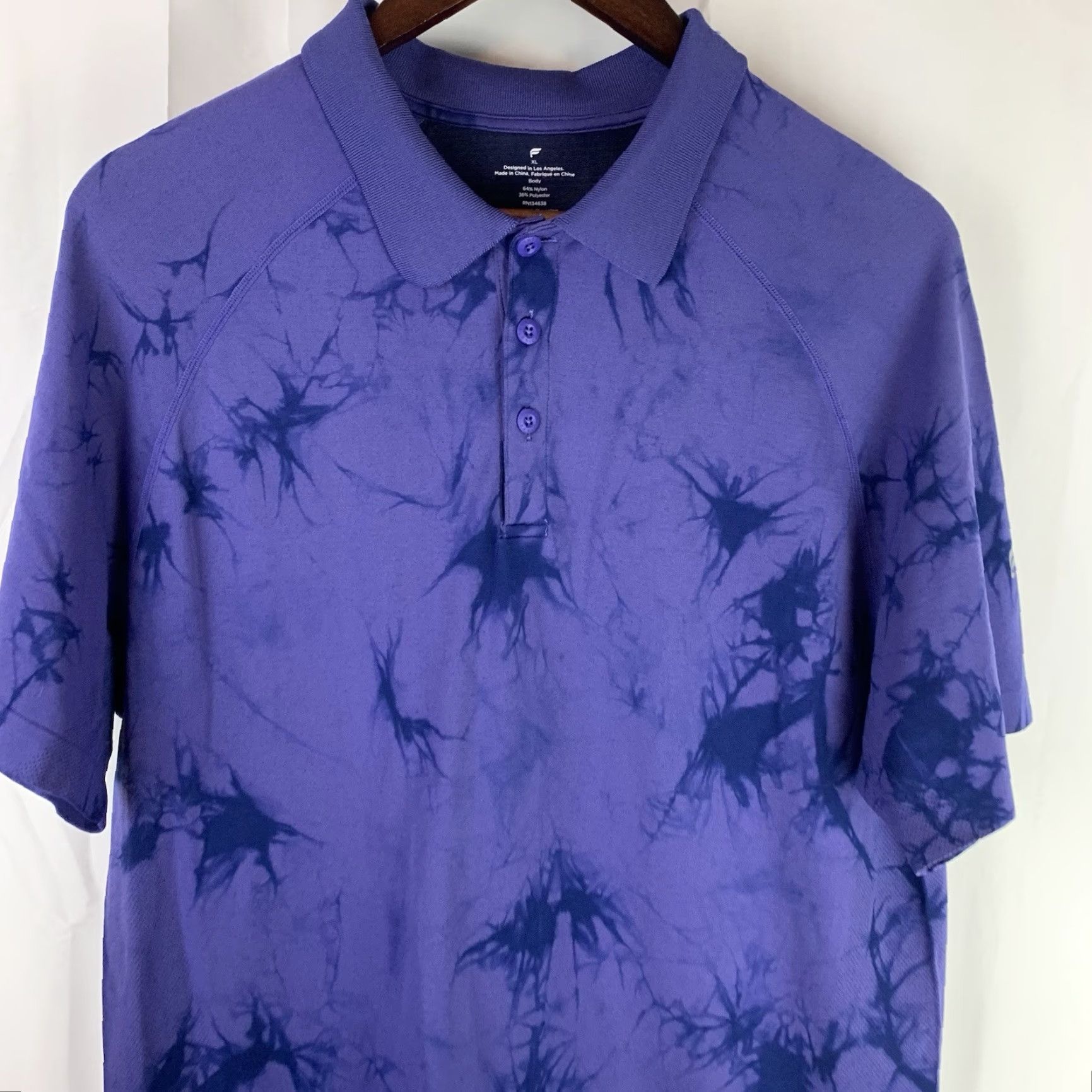 Fabletics VINTAGE Fabletics The Training Day Polo Shirt Purple Tie Dye Stretch Mens XL Nylon Men Shorts Sleeve Short Sleeve Polo Size US XL / EU 56 / 4 - 2 Thumbnail