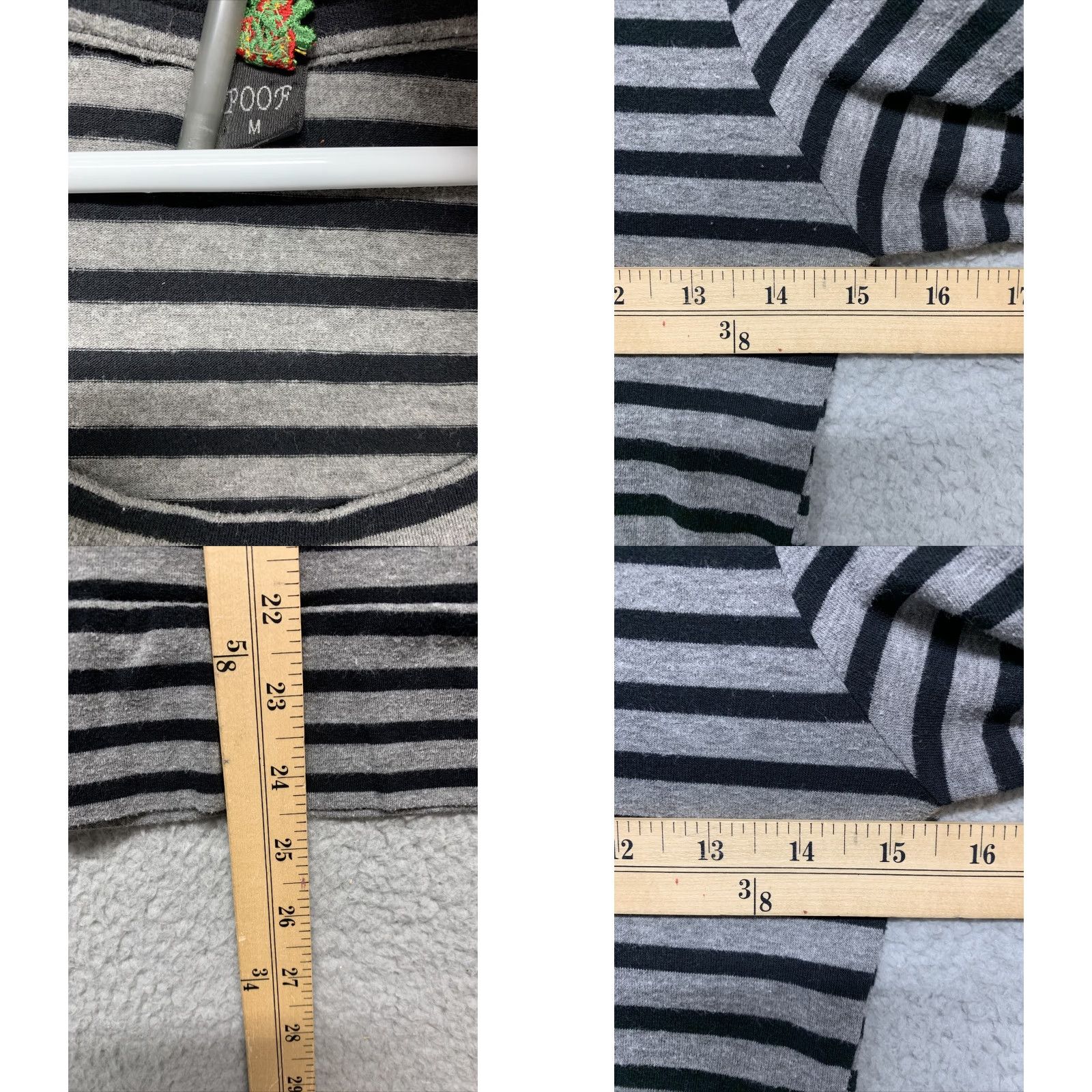 Vintage POOF Women’s Top Size M Gray Black Full Length Sleeves Button Stretch Shirt Women Regular Fit Long Sleeve Pullover Rounded Neck Size M / US 6-8 / IT 42-44 - 8 Thumbnail