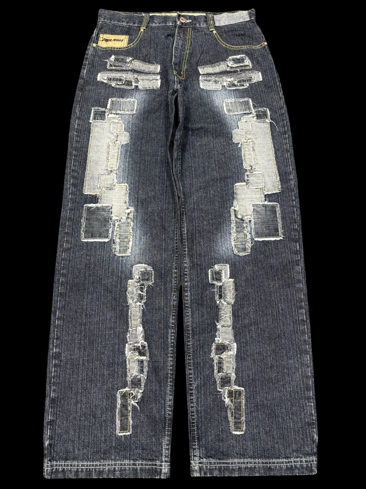 Japanese Brand 💥Baggy Patchwork💥Sick Rapper Pepe Patchwork Denim F687 Size US 35 - 1 Thumbnail