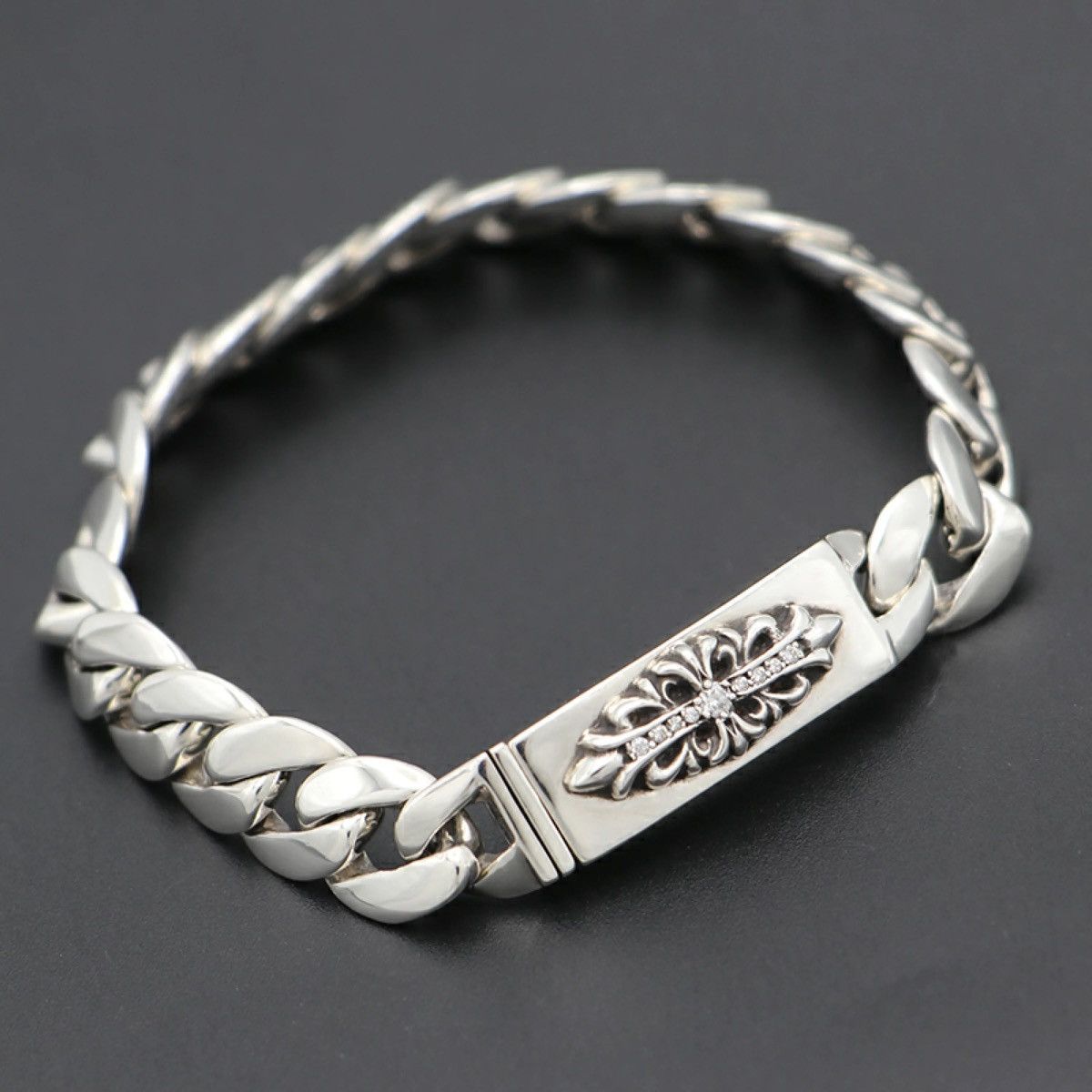 Chrome Hearts Chrome Hearts Pave Diamond ID Floral Cross Bracelet Classic Size ONE SIZE - 1 Thumbnail