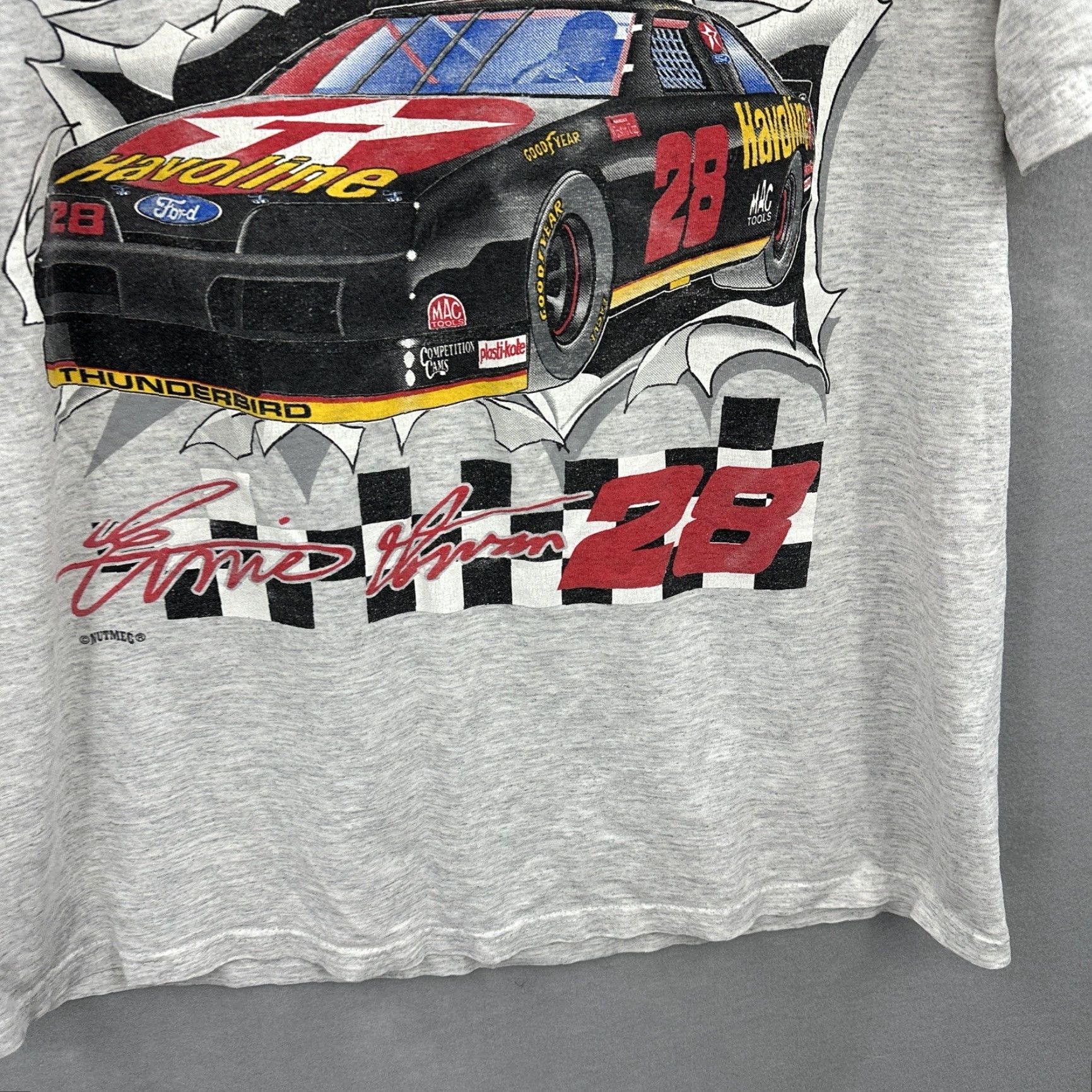 NASCAR VINTAGE Nascar Racing Shirt Mens L Havoline Texaco Ernie Irvan 28 Distress y2k Gray Cotton Jersey Logo 1990s Cars T-Shirt Mens Size US L / EU 52-54 / 3 - 3 Thumbnail