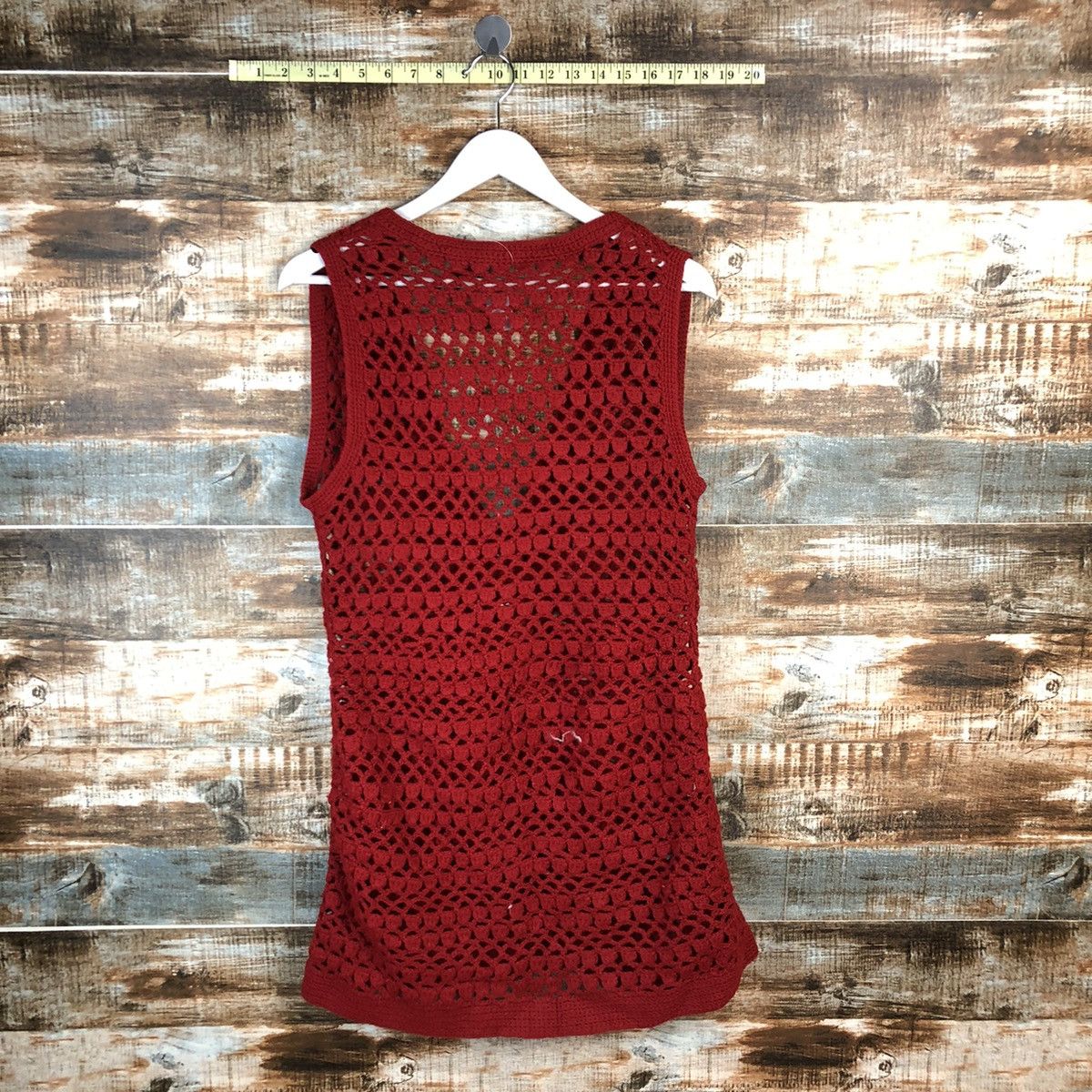 Japanese Brand Japan crochet meshnet Red Cardigan Vest #A1484 Size S / US 4 / IT 40 - 10 Thumbnail