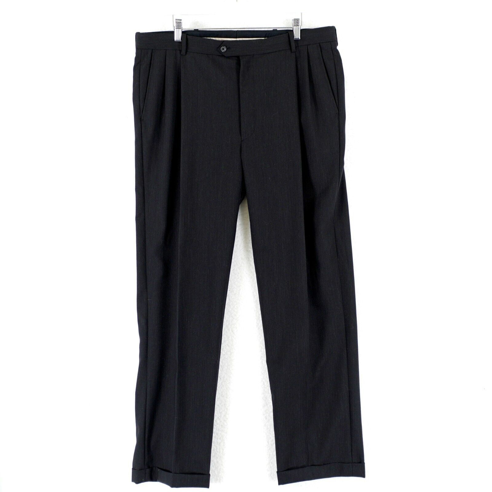 Pronto Uomo Pronto Uomo Wool Blue Pleated Cuffed Mid Rise Dress Pants 38 Size 38R - 2 Thumbnail