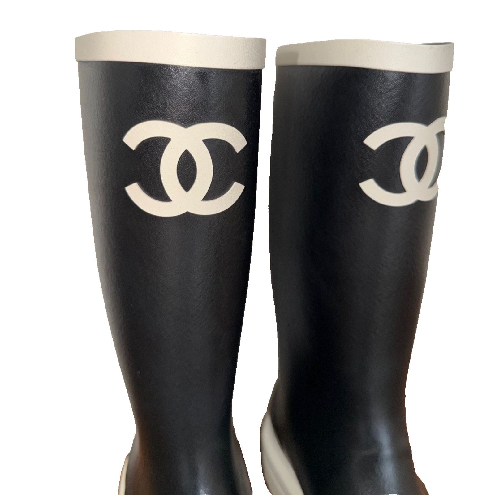 Chanel Chanel Black White Caoutchouc Rubber Rain Boots 36 Size US 6 / IT 36 - 10 Thumbnail