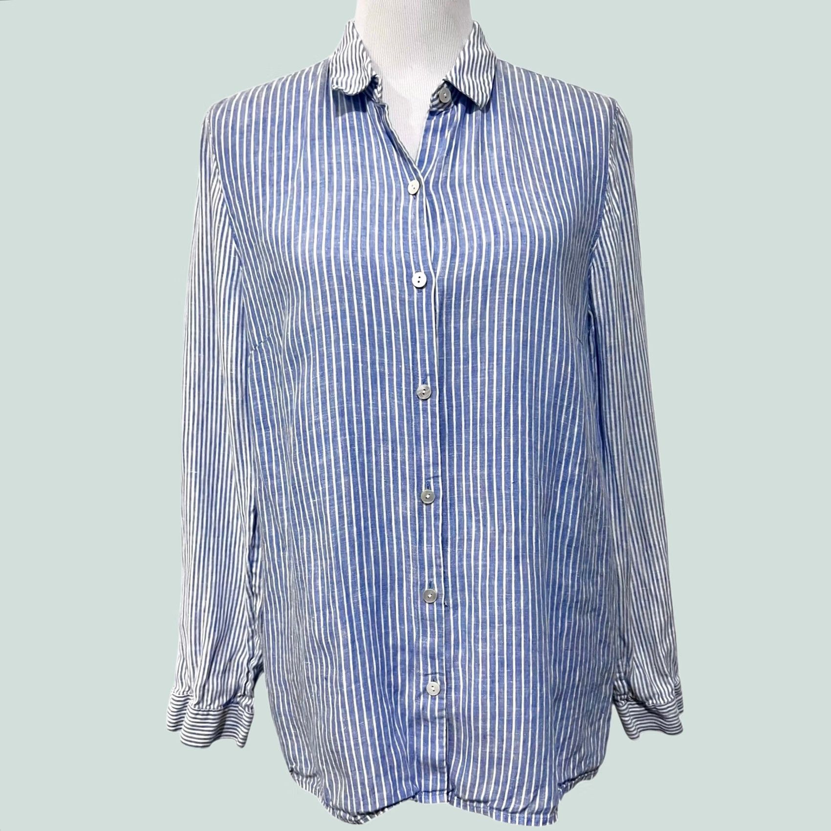 J. Jill J. Jill Blue Linen Cotton Button Up Shirt Medium Blue Relaxed Coastal Chic Shirt Womens M Blue Coastal Chic Button Up Shirt Size M / US 6-8 / IT 42-44 - 1 Thumbnail
