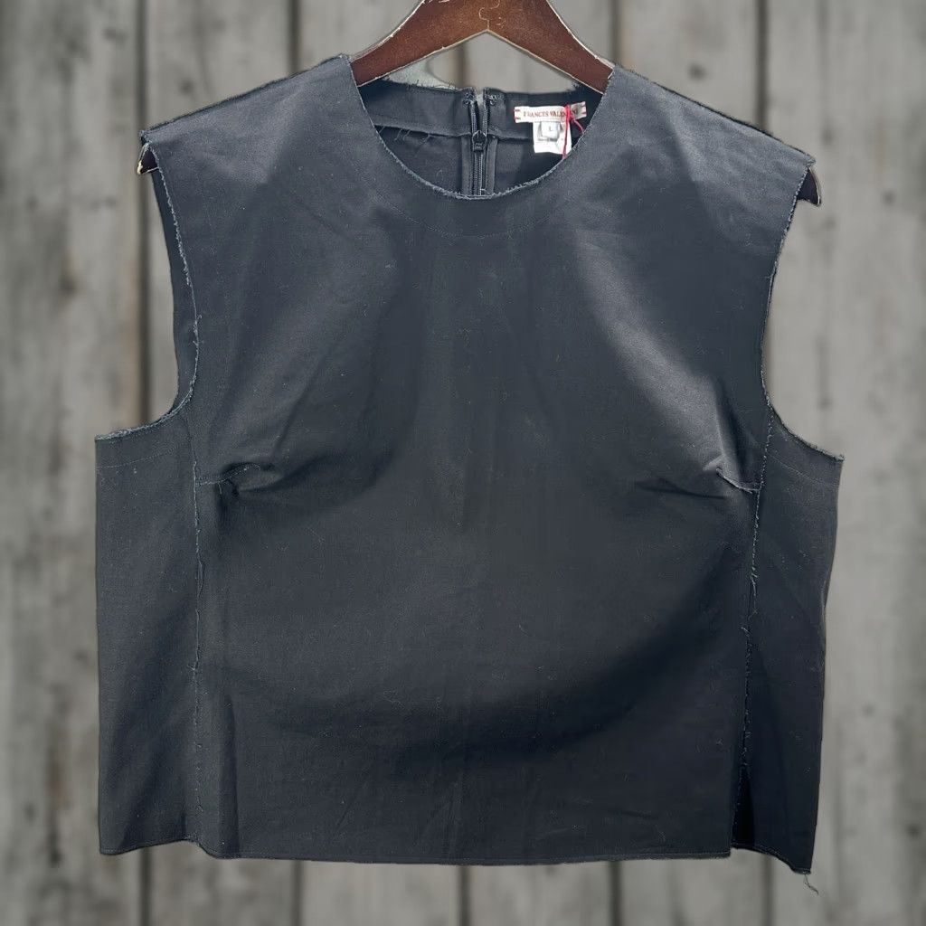 Frances Valentine Top Women L Black Sleeveless Tank Cotton Twill Zip Zipper Round Neck Vintage No? Wait
