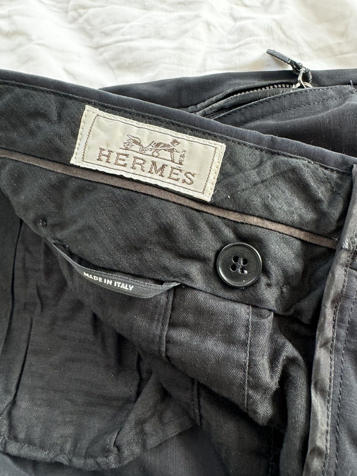 Hermes Hermes black linen cotton pants with leather detailing Size US 31 - 4 Thumbnail
