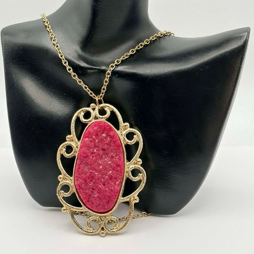 Other Gold & Pink Stone Necklace Size ONE SIZE - 1 Thumbnail