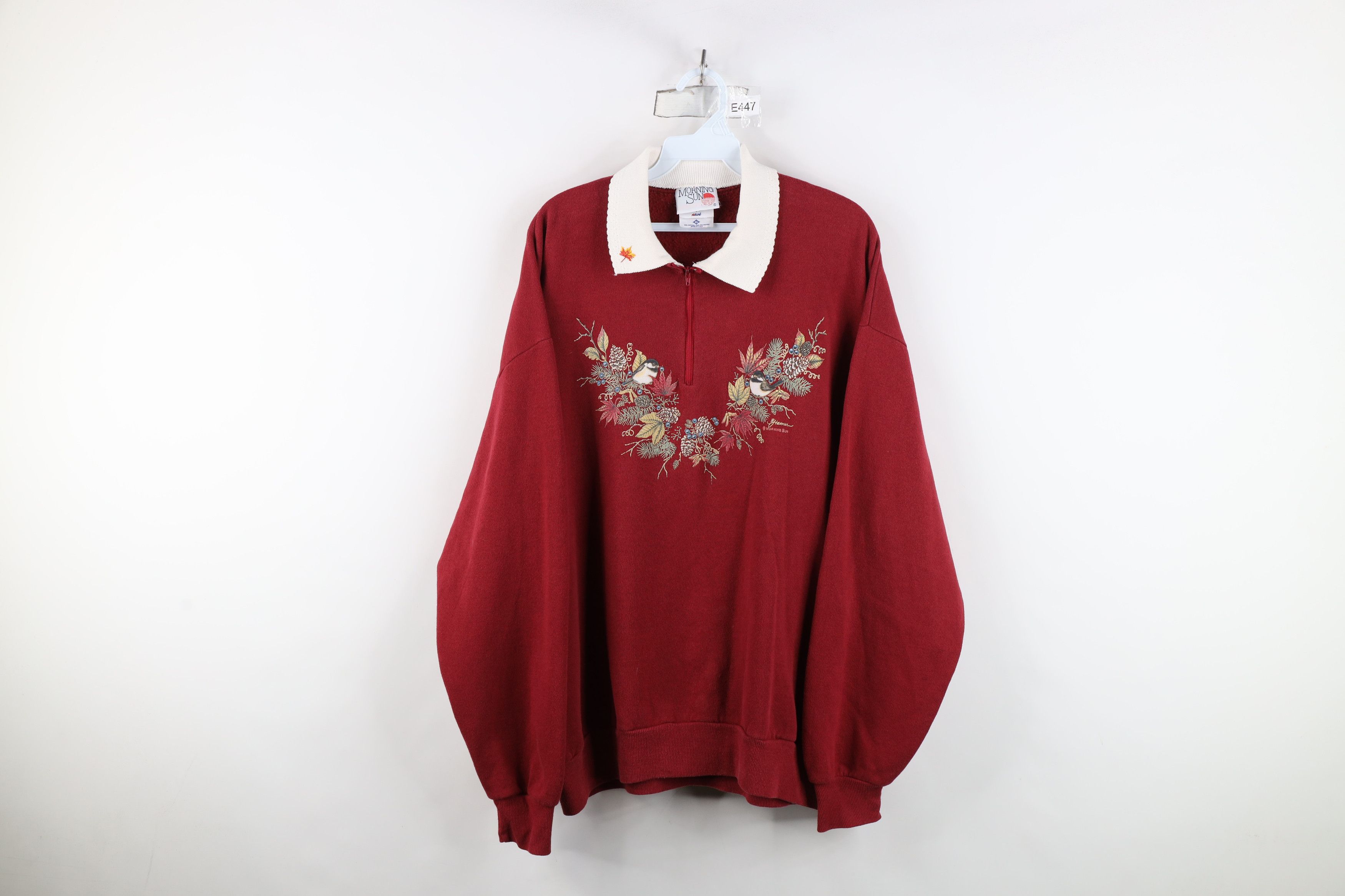 Vintage Vintage 90s Streetwear Bird Collared Sweatshirt Red USA Size XL / US 12-14 / IT 48-50 - 1 Thumbnail