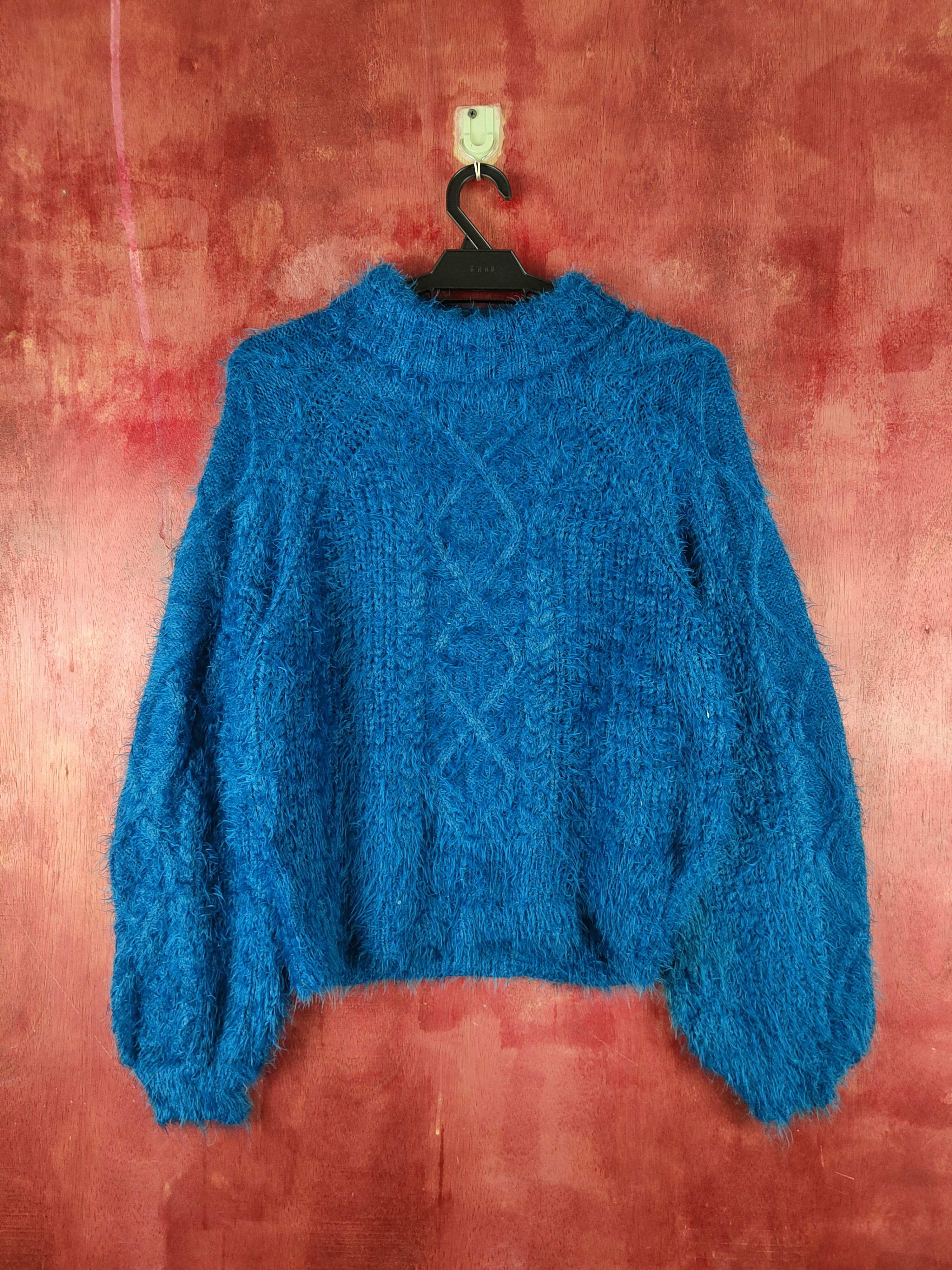 image of Homespun Knitwear Jouetie Turqouise Shag Shaggy Fur Mohair Knitwear S2185, Women's (Size Medium)