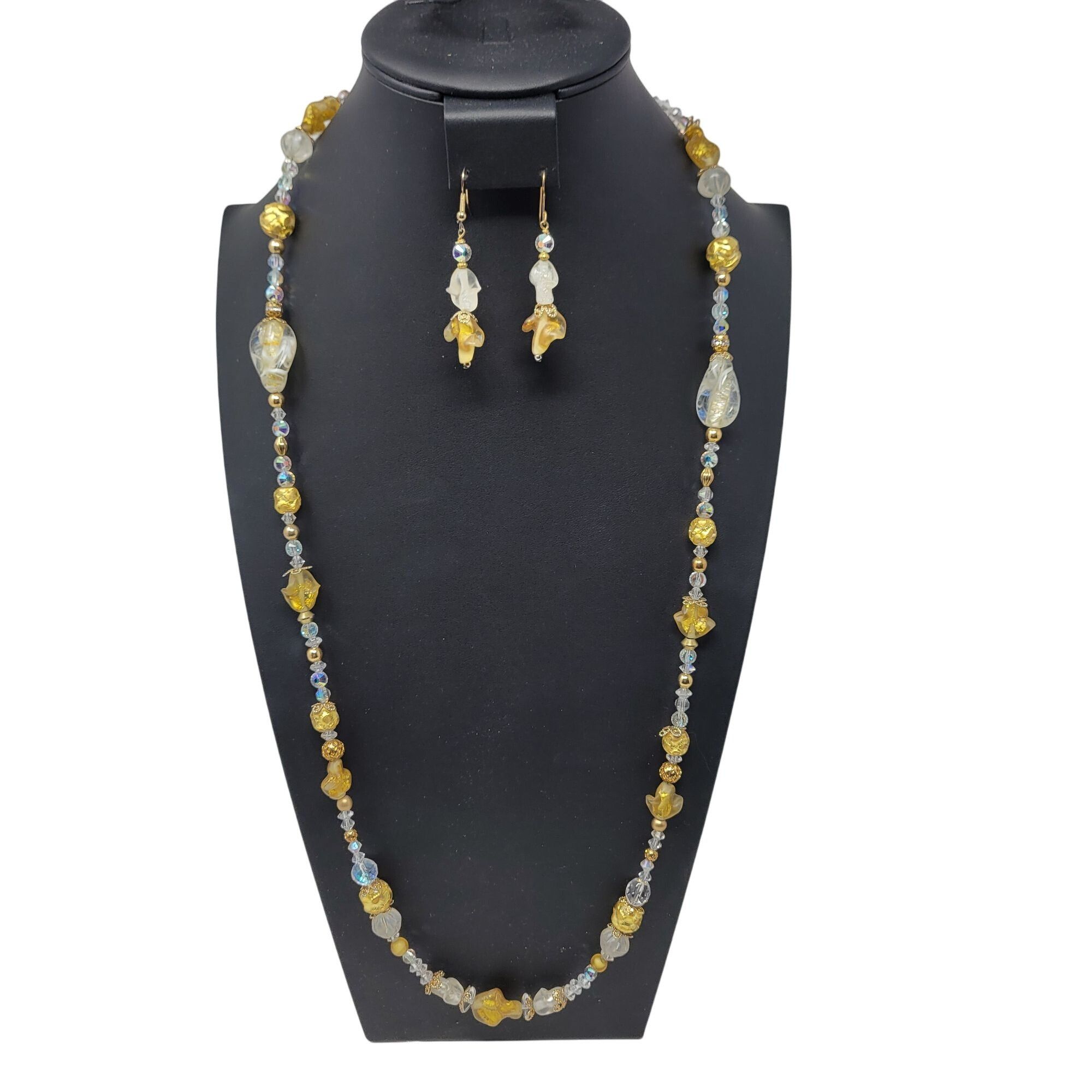 Vintage Vintage Princess Necklace Dangle Pierced Earring Set Faux Go Size ONE SIZE - 16 Thumbnail