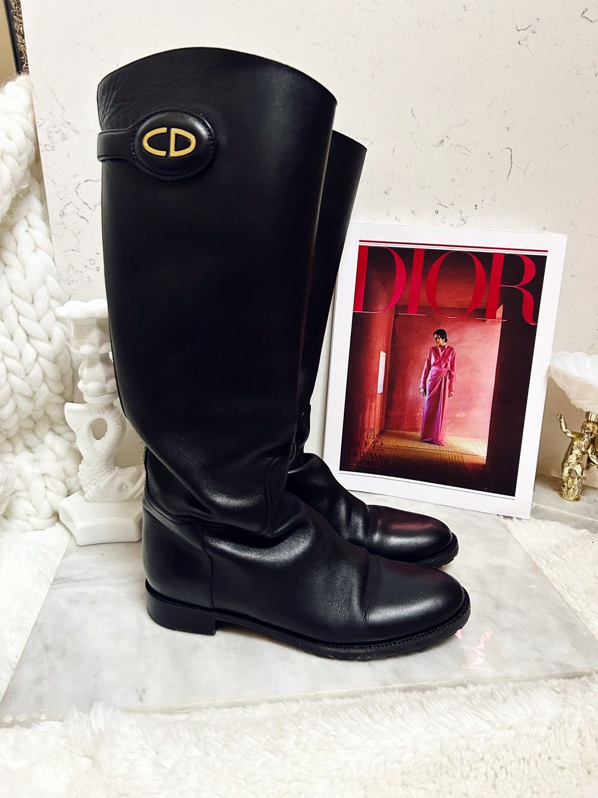 Dior Authentic Dior Black Diorable Leather Riding Knee High Boots Size US 9 / IT 39 - 2 Thumbnail