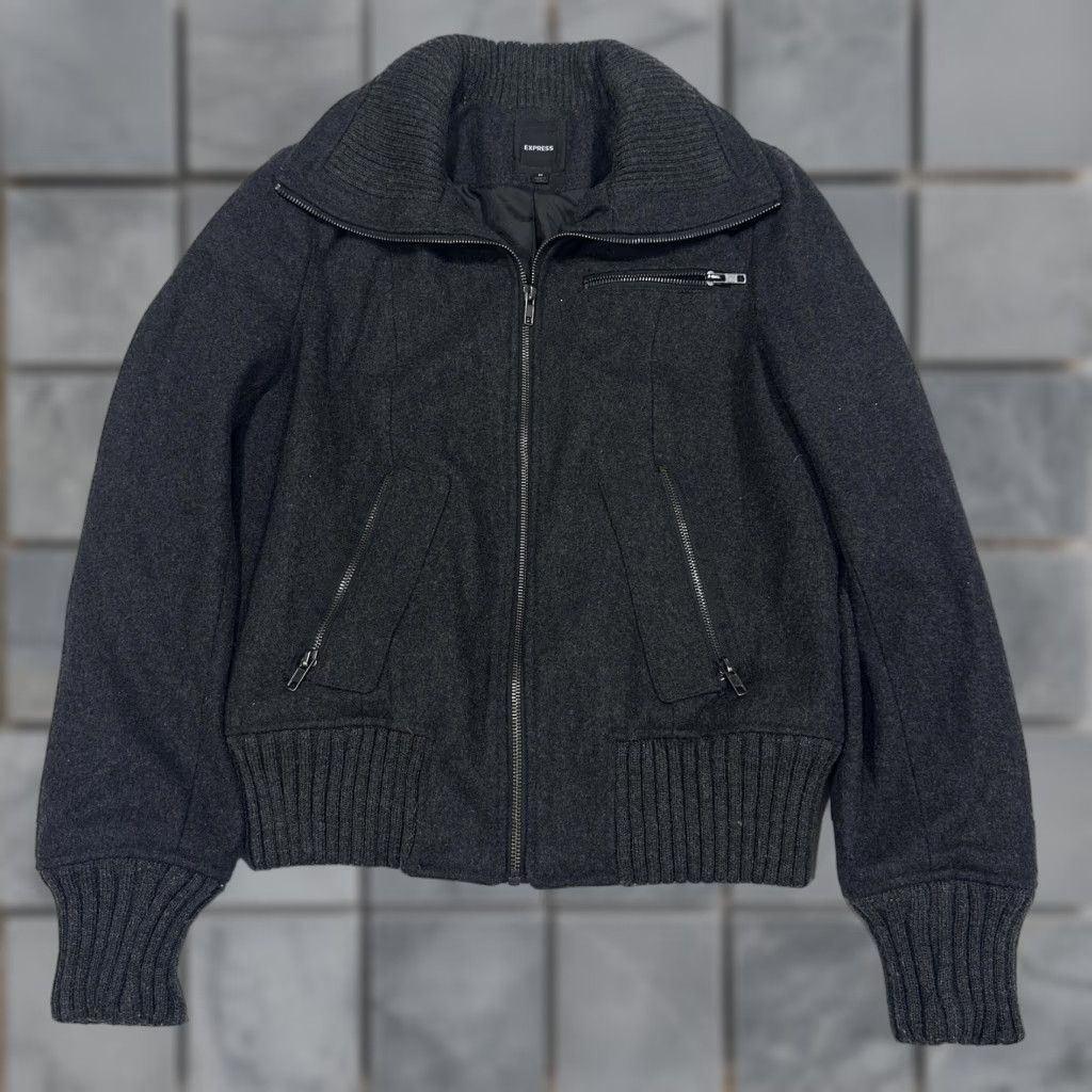 Express Express Jacket Womens Size M Gray Wool Bomber Full Zip Collared Pockets Lined Size M / US 6-8 / IT 42-44 - 1 Thumbnail