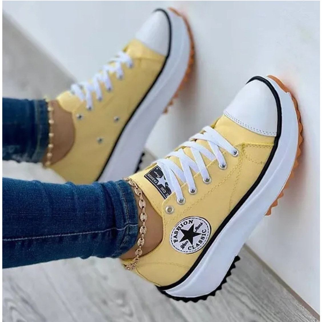 Butter Goods New Lace-Up Sneakers Pattern Canvas Casual Women Sport Shoes in Yellow (Size 7)