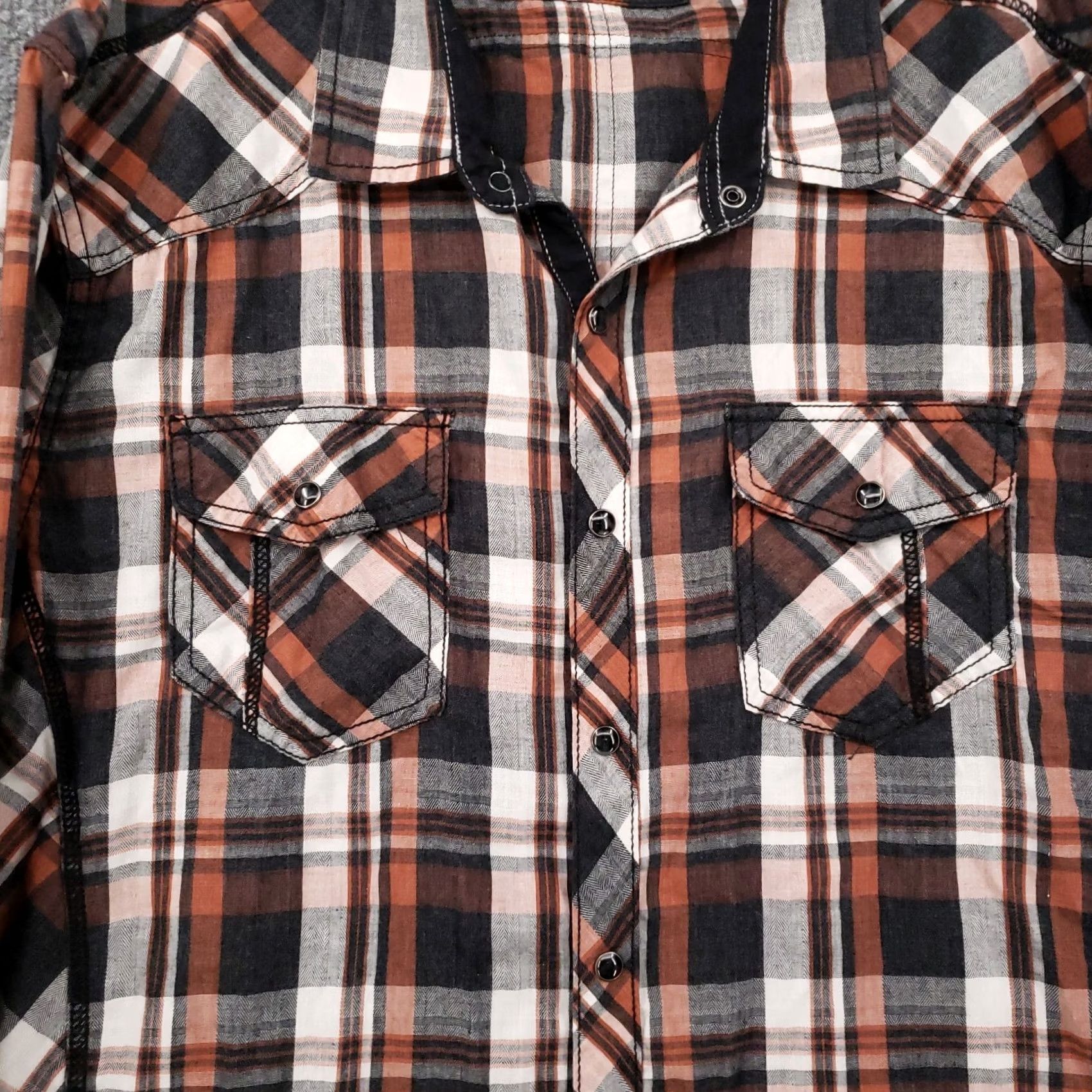 Vintage Buckle BKE Shirt Mens XL Orange Plaid Western Pearl Snap Button Up Standard Fit Size US XL / EU 56 / 4 - 3 Thumbnail