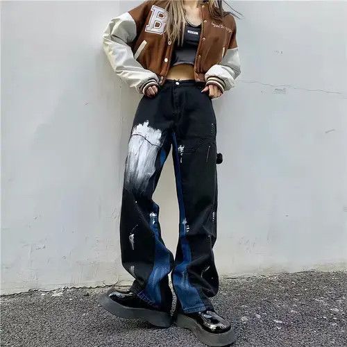 k Baggy Jeans Woman Graffiti Painting Vintage