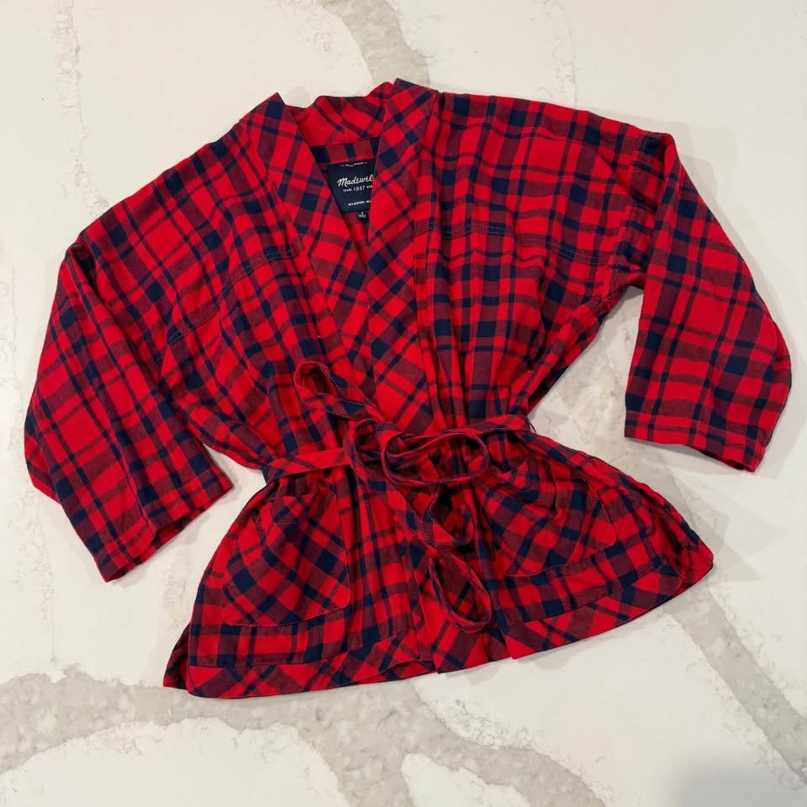 Madewell Madewell Plaid Kimono Style Tie Wrap Sweater Womens Small Size S / US 4 / IT 40 - 1 Thumbnail